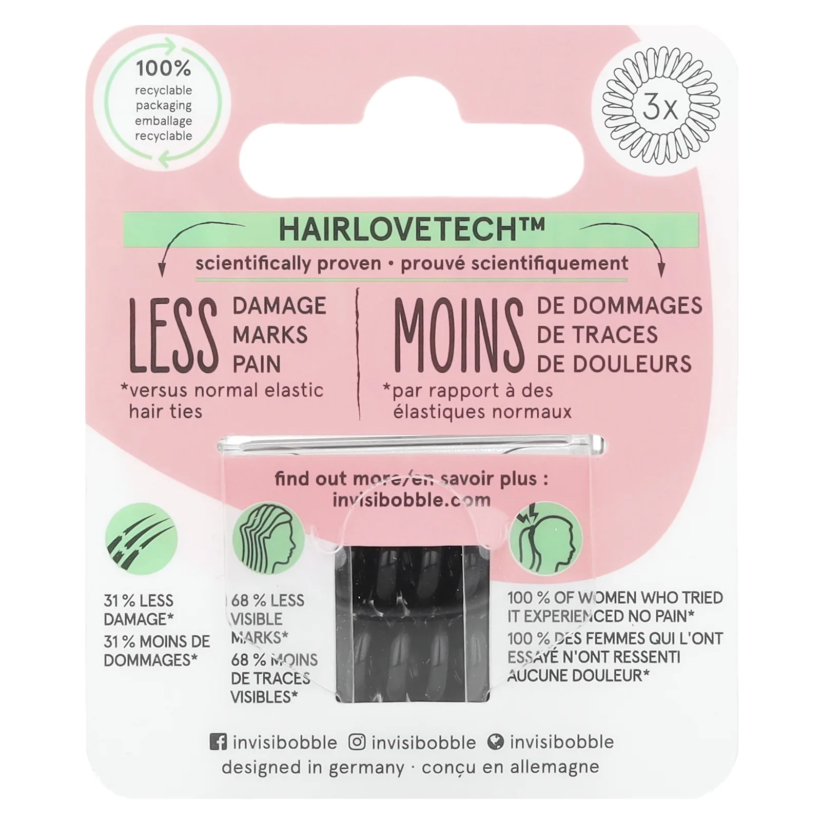 Invisibobble, Original, бесследное кольцо для волос, черный, 3 шт. В упаковке