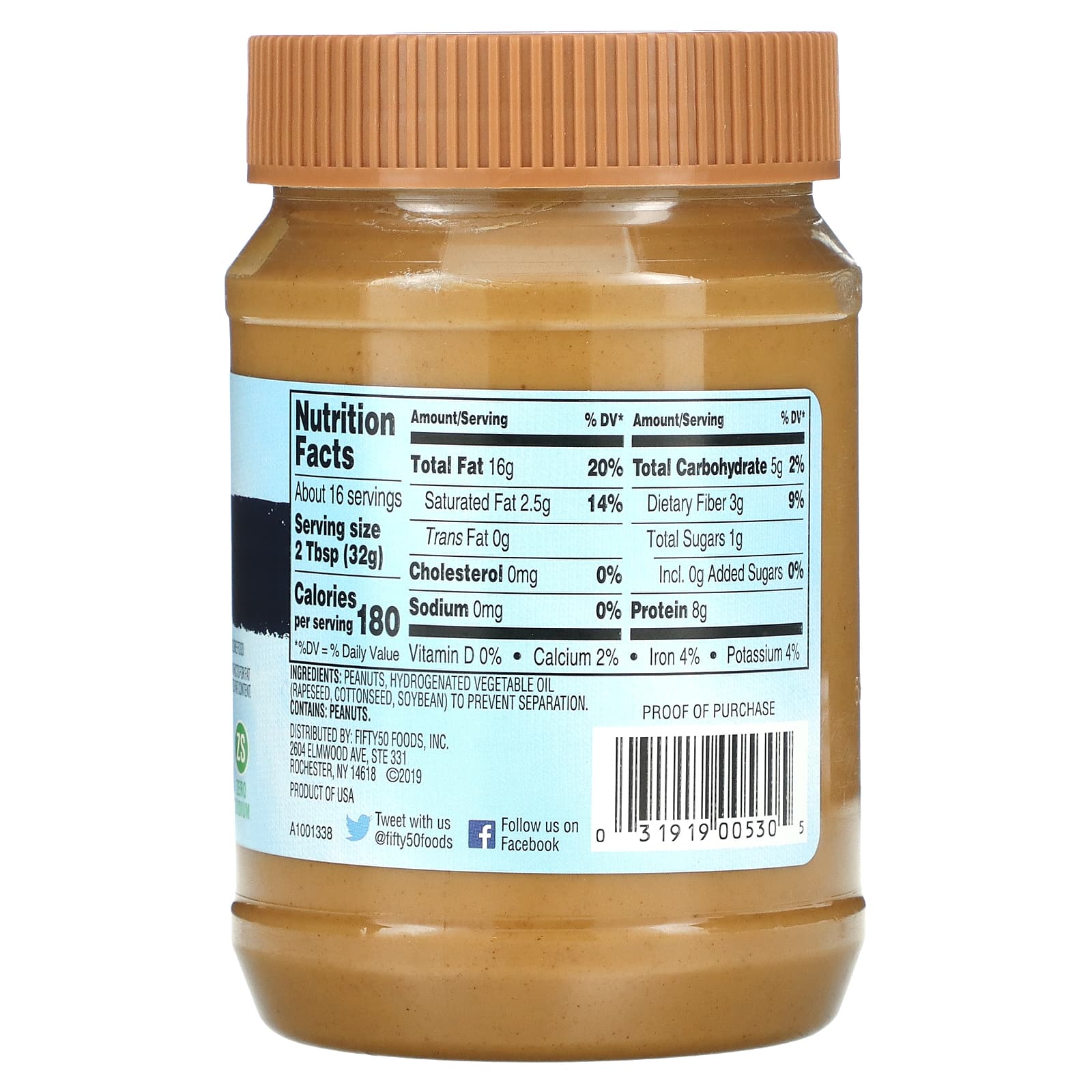 Fifty 50, Арахисовое масло с низким гликемическим индексом, кремообразное, 510 г (18 унций)