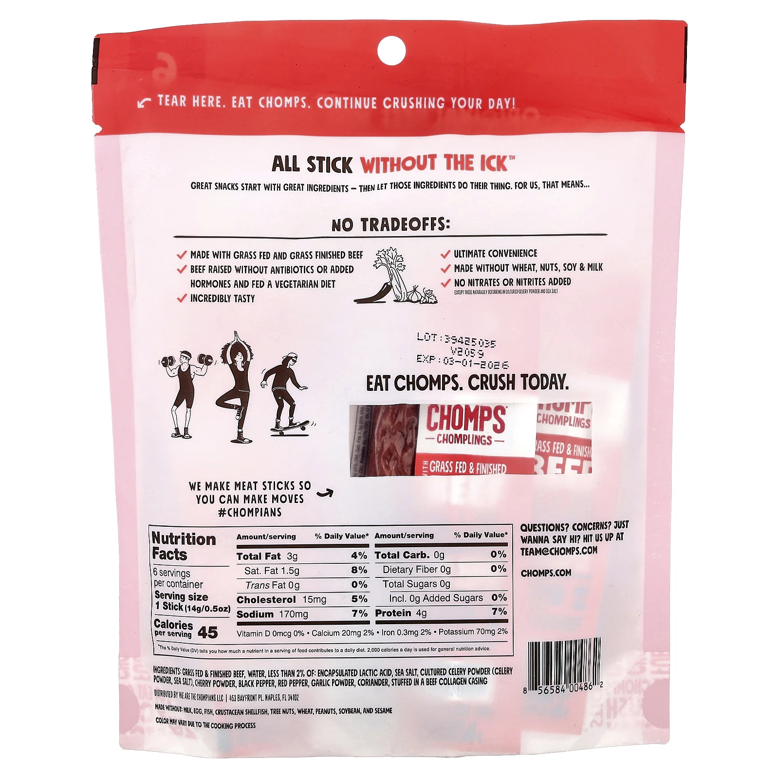 Chomps, Chomplings, оригинальные говяжьи мини-стики, неострый вкус, 6 палочек по 14 г (0,5 унции)