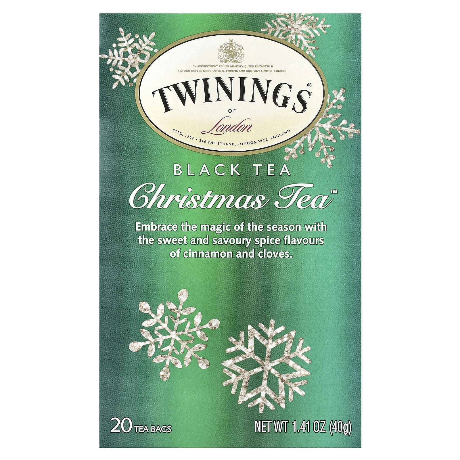 Twinings, Christmas Tea, черный чай, 20 чайных пакетиков, 40 г (1,41 унции)