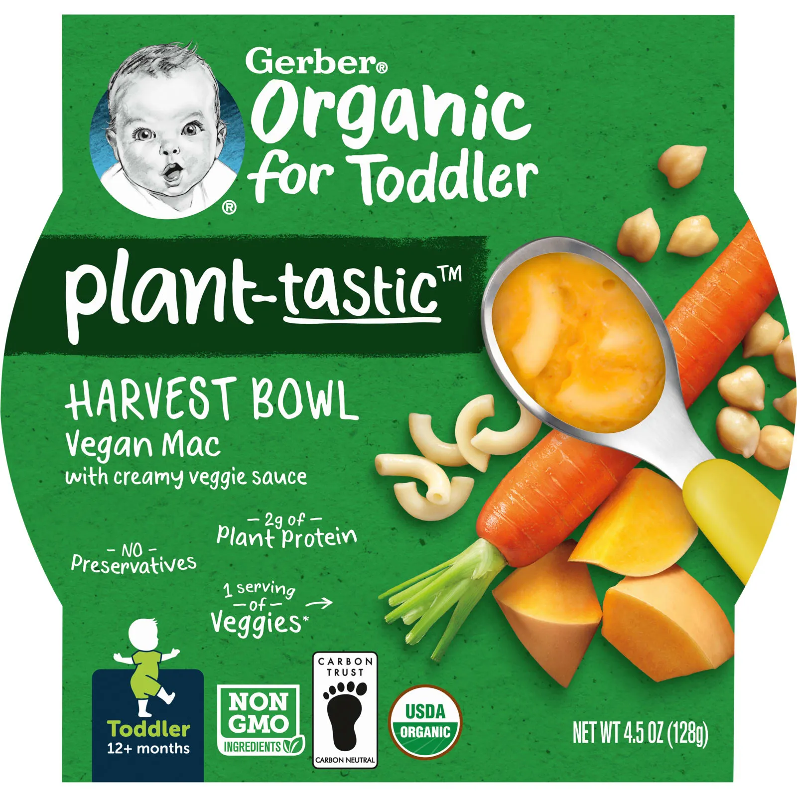 Gerber, Organic for Toddler, Harvest Bowl, со вкусом растений, от 12 месяцев, веганский Mac со сливочным вегетарианским соусом, 128 г (4,5 унции)