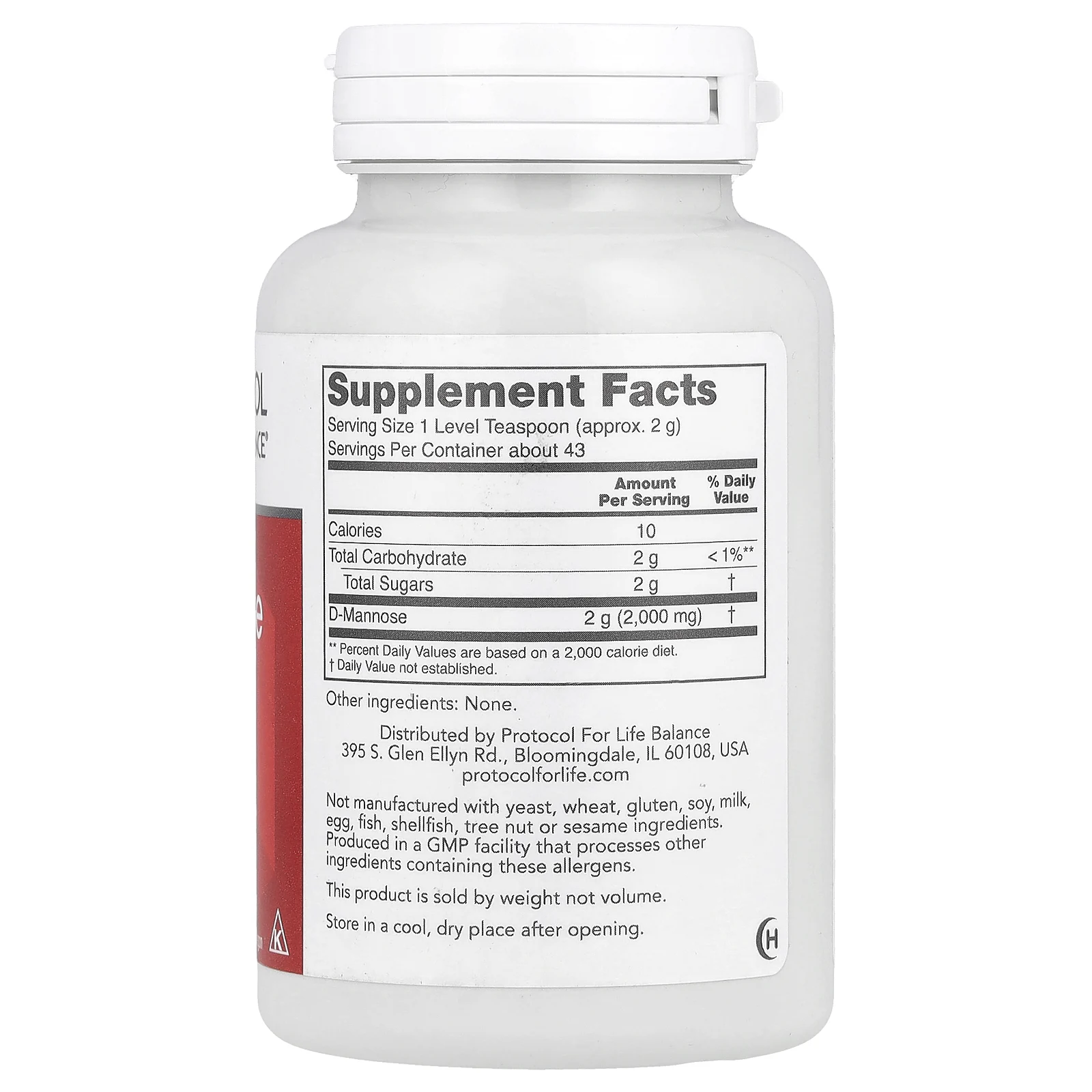 Protocol for Life Balance, Сертифицированный порошок органической D-маннозы, 85 г (3 унции)