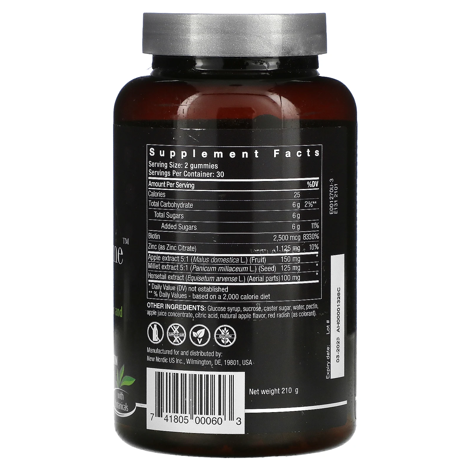 New Nordic, Hair Volume, жевательные таблетки для густоты волос с яблоком, травами и биотином, яблочный вкус, 60 жевательных таблеток