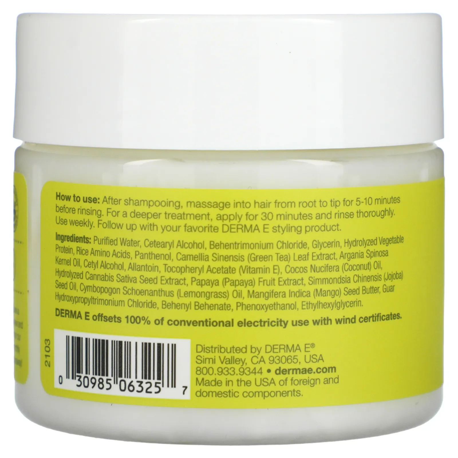 DERMA E, Восстанавливающая и восстанавливающая маска для глубокого кондиционирования, 142 г (5 унций)