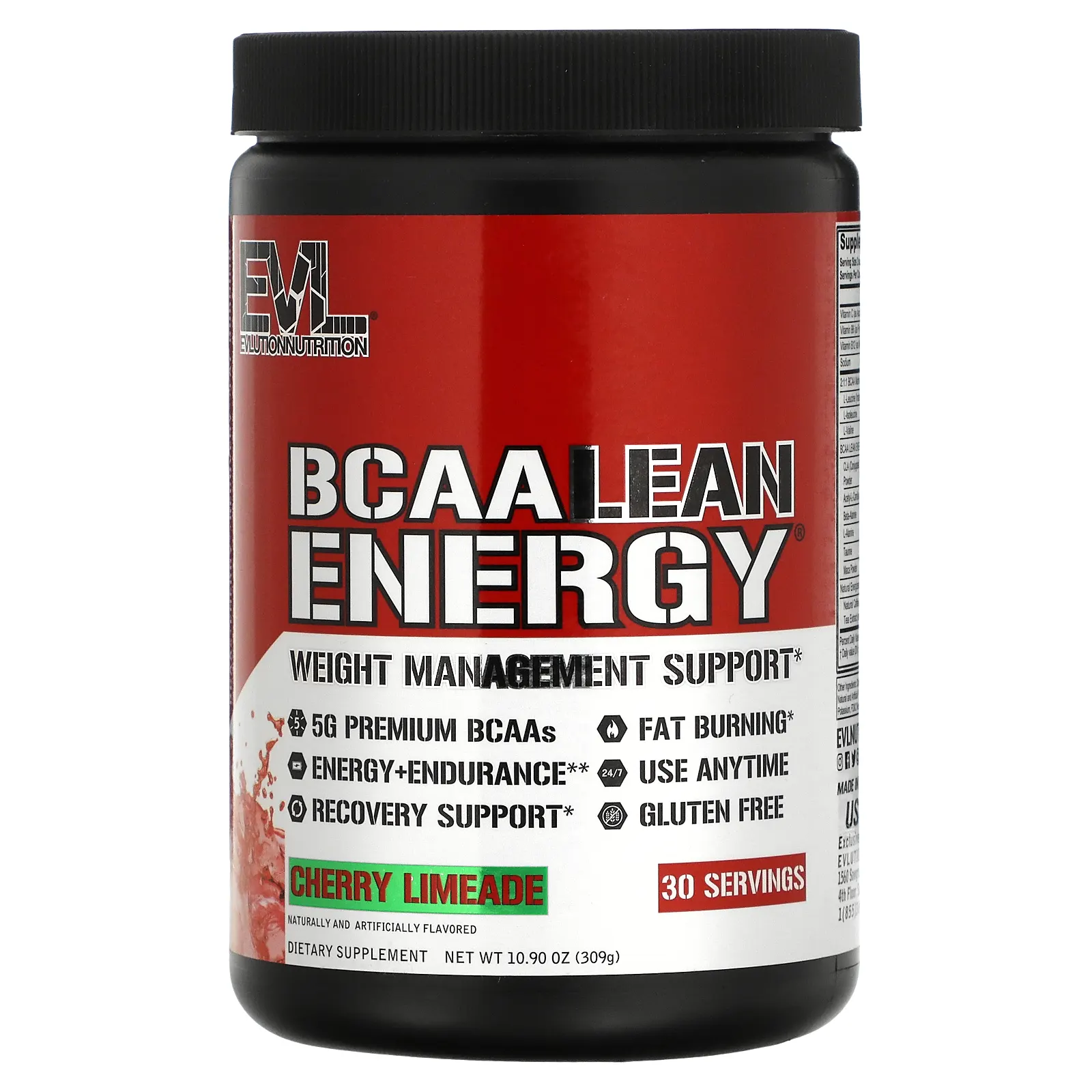 EVLution Nutrition, BCAA LEAN ENERGY, добавка для поддержки коррекции веса, вишневый лаймад, 309 г (10,9 унции)