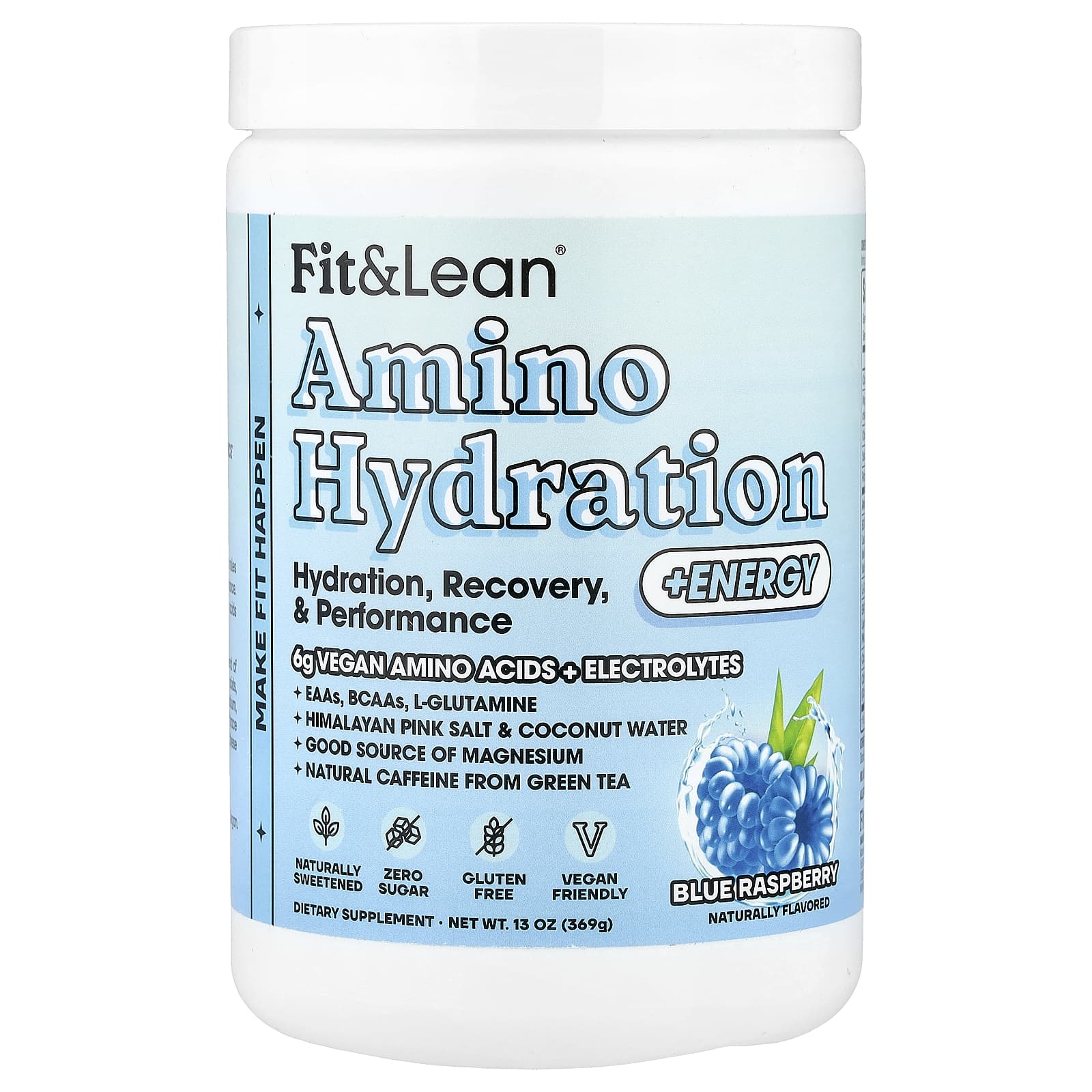 Fit & Lean, Amino Hydration + Energy, аминокислота, голубая малина, 369 г (13 унций)