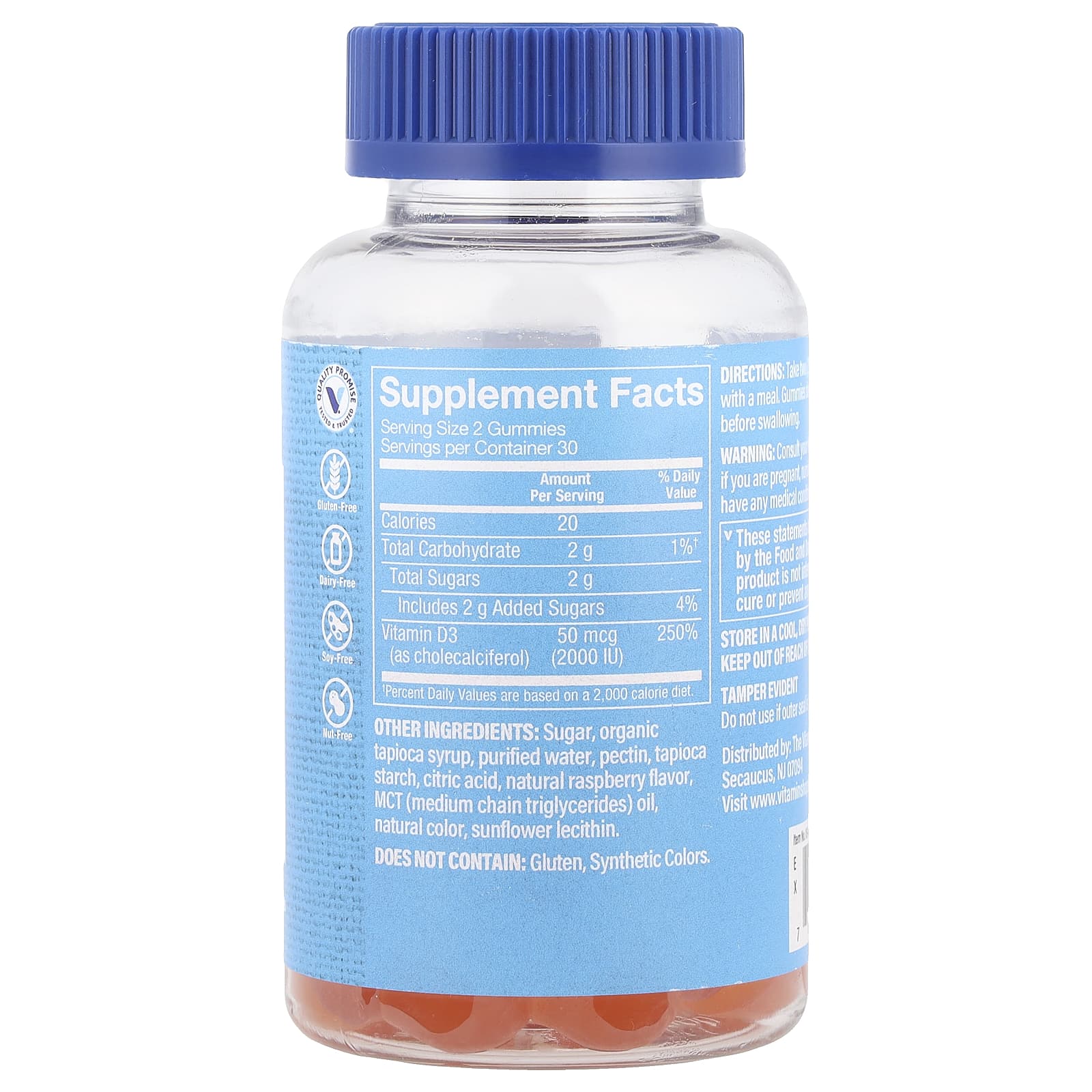 The Vitamin Shoppe, Жевательные мармеладки с витамином D3, малина, 50 мкг (2000 МЕ), 60 жевательных таблеток (25 мкг в жевательной мармеладке)