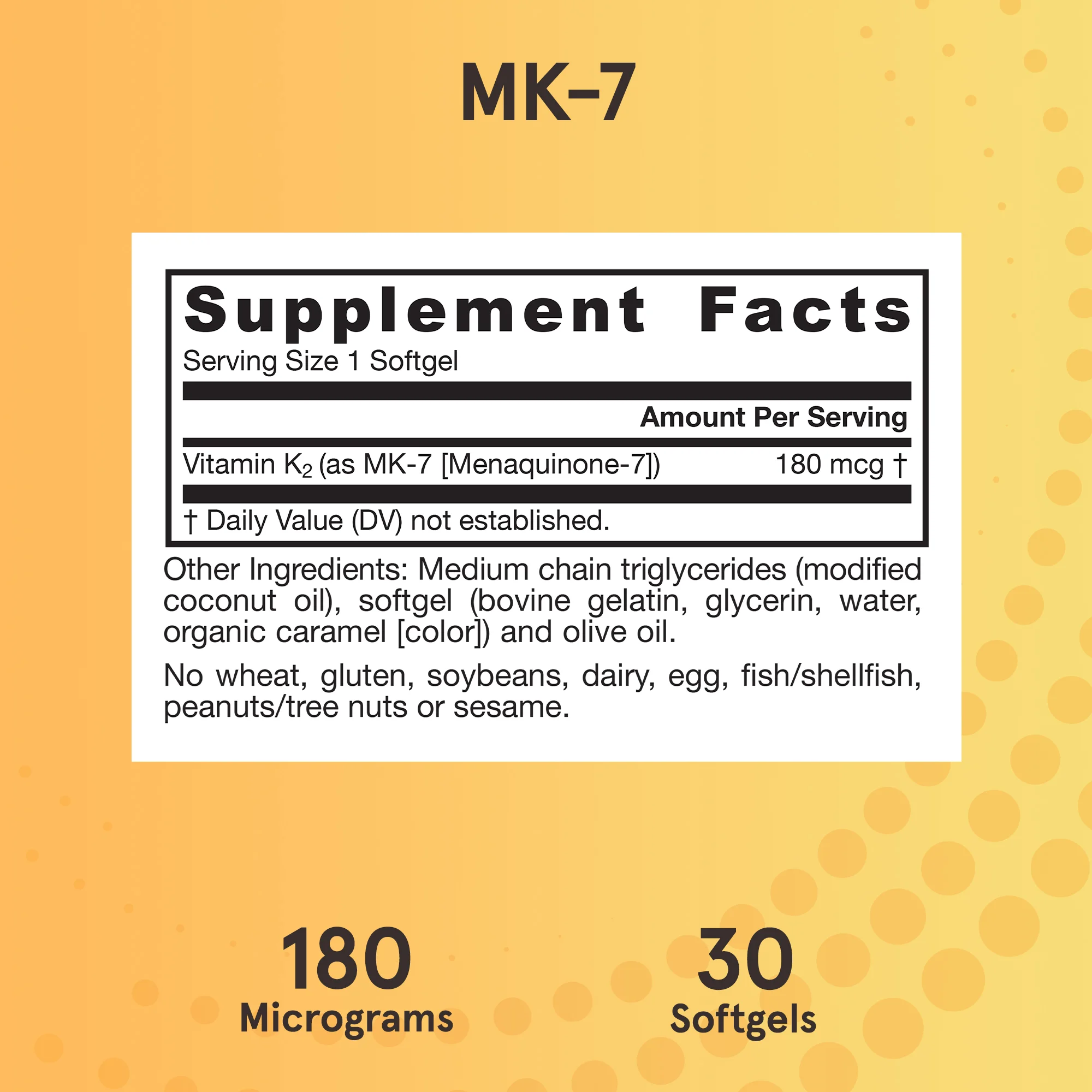 Jarrow Formulas, MK-7, 180 мкг, 30 мягких таблеток