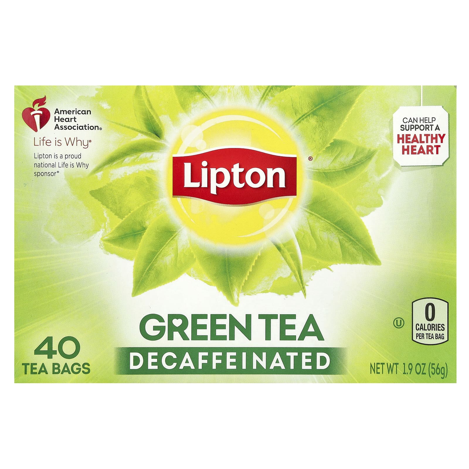 Lipton, Зеленый чай, без кофеина, 40 чайных пакетиков, 56 г (1,9 унции)