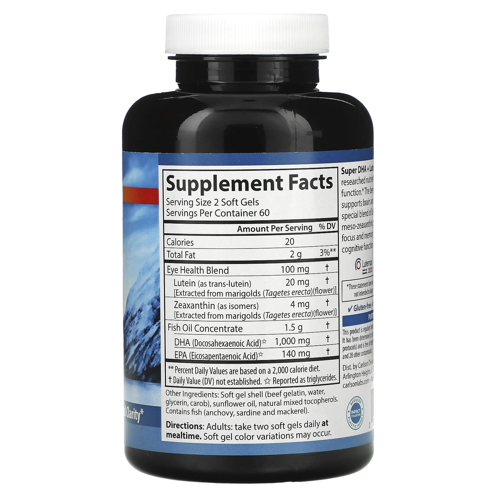 Carlson, Супер ДГК и лютеин, 120 мягких желатиновых капсул