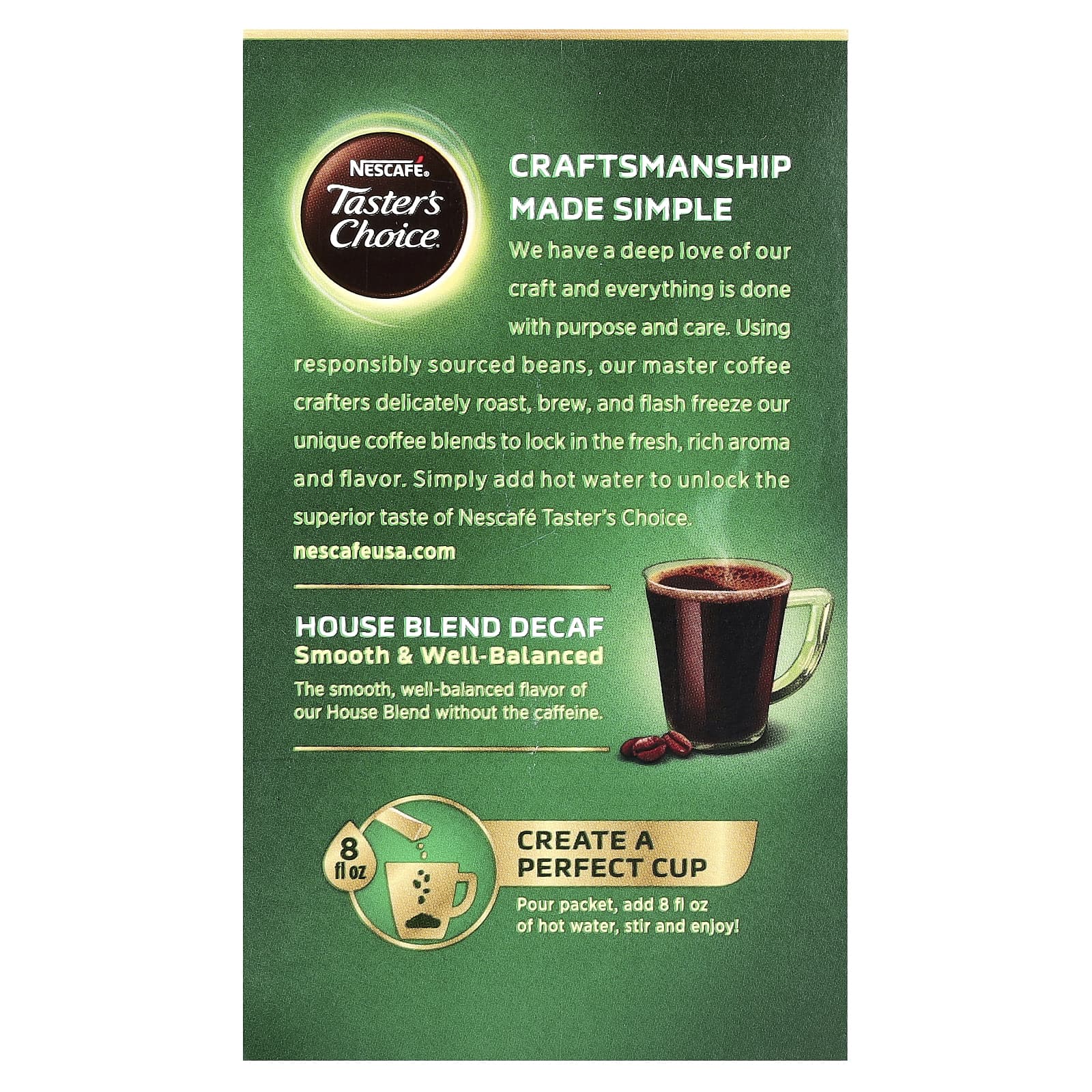 Nescafé, Taster's Choice, House Blend, растворимый кофе, легкая/средняя обжарка, без кофеина, 5 пакетиков по 3 г (0,1 унции)