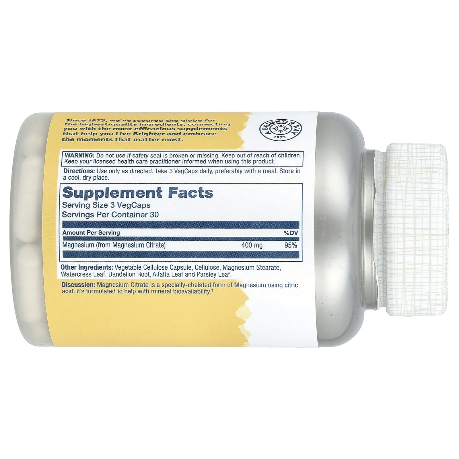 Solaray, цитрат магния, 400 мг, 90 капсул (133 мг в 1 капсуле)