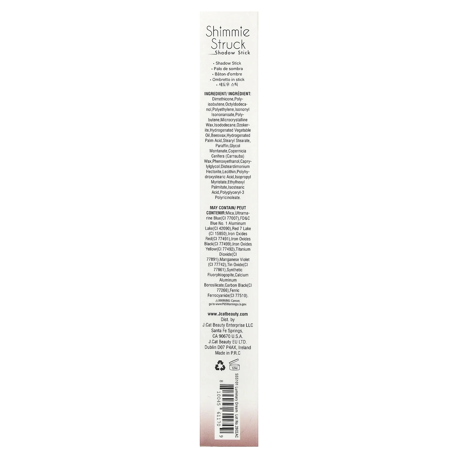 J.Cat Beauty, Shimmie Struck, стик для теней, SSS101 Luminary Dream, 2 г (0,07 унции)