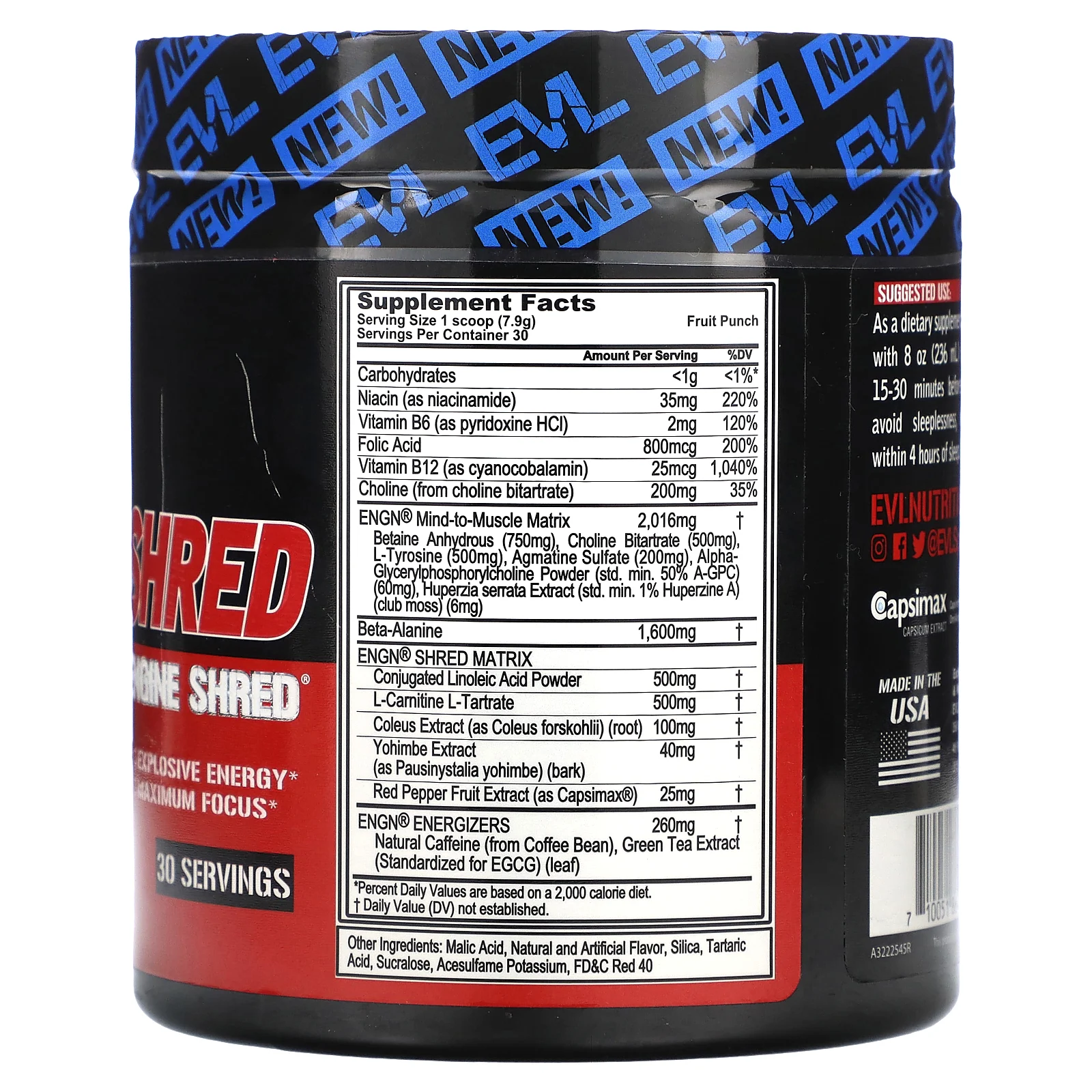 EVLution Nutrition, ENGN Shred, предтренировочный клочок, фруктовый пунш, 237 г (8,4 унции)