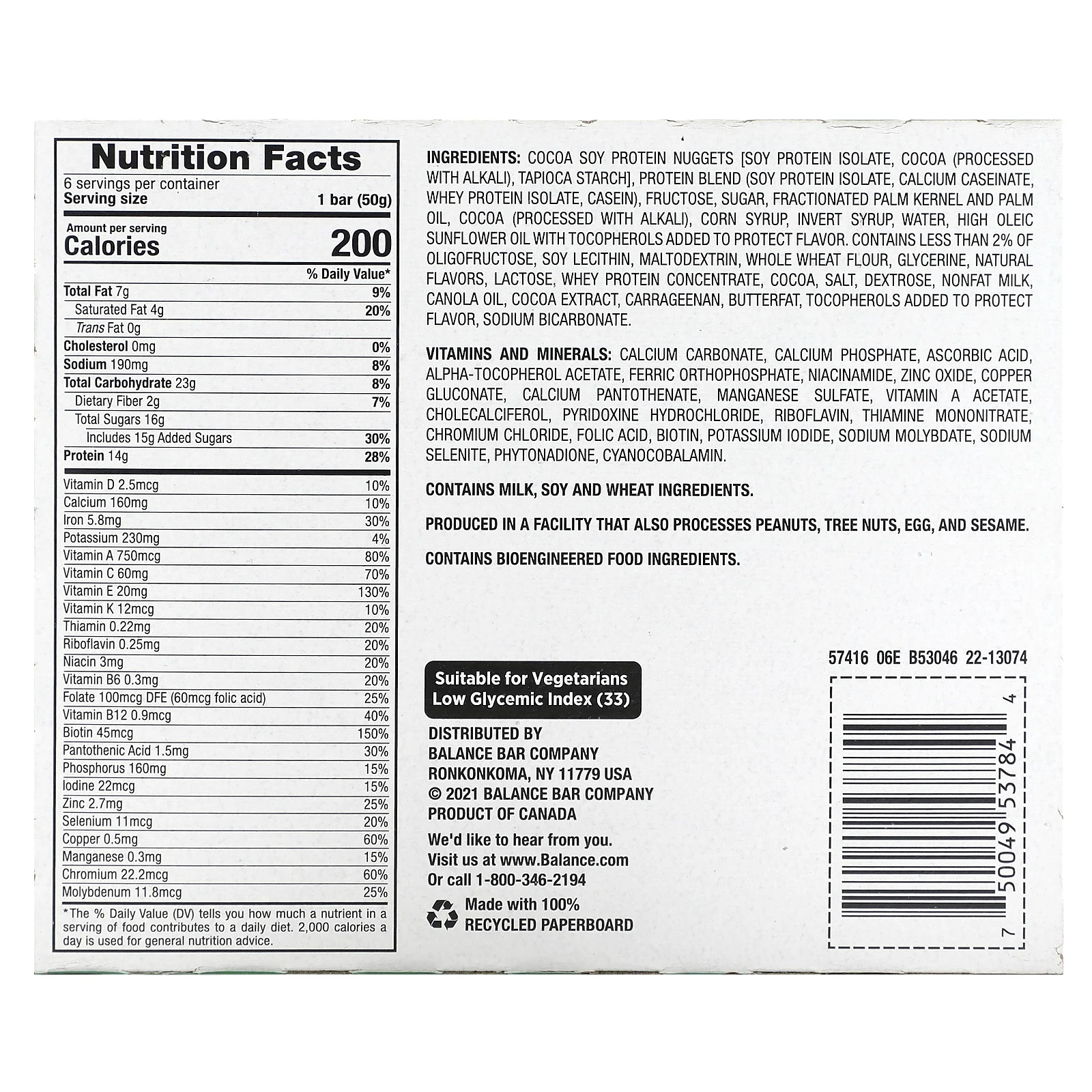 Balance Bar, Питательный батончик, «Шоколадное печенье с мятой», 6 шт., по 50 г (1,76 унции)