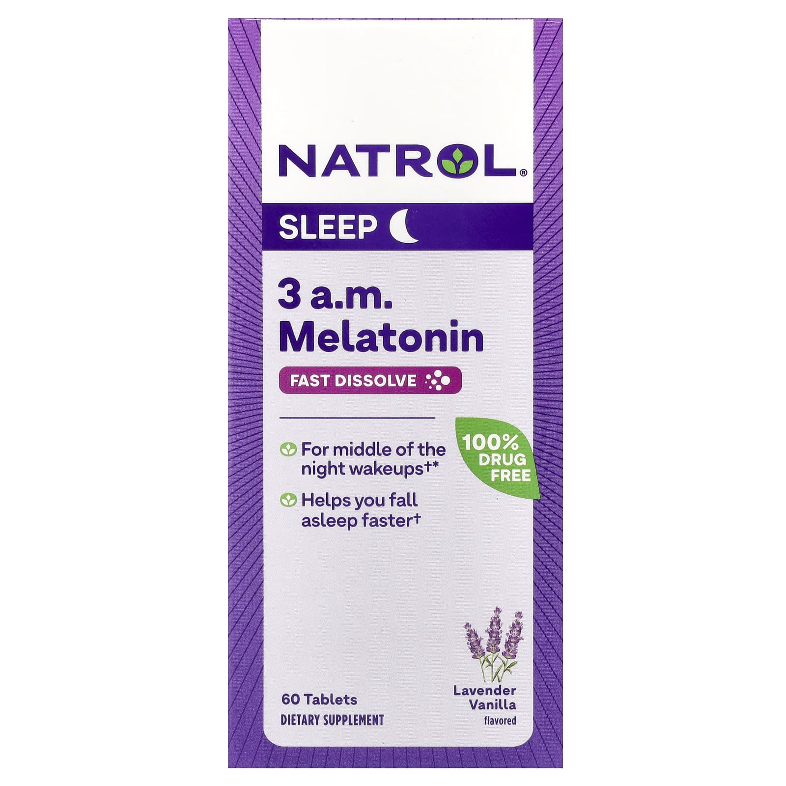 Natrol, 3 A.M. Мелатонин, для сна, лаванда и ваниль, 60 таблеток