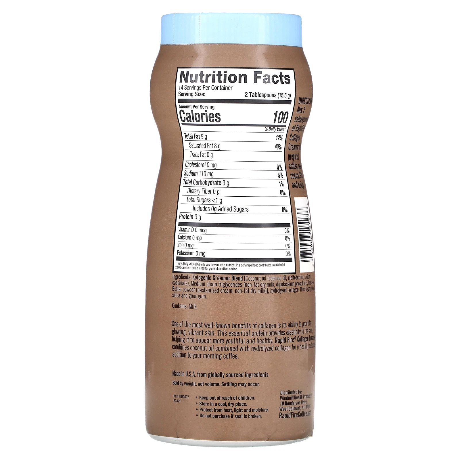 RAPIDFIRE, Коллагеновые сливки, натуральный вкус, 214,2 г (7,6 унции)