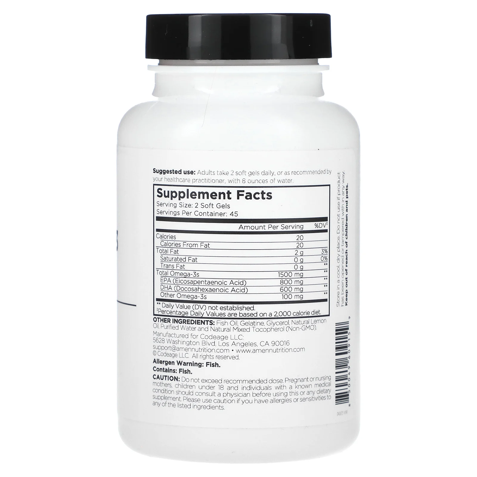 Codeage, Amen, омега-3, 1500 мг, 90 капсул (1500 мг в 1 капсуле)