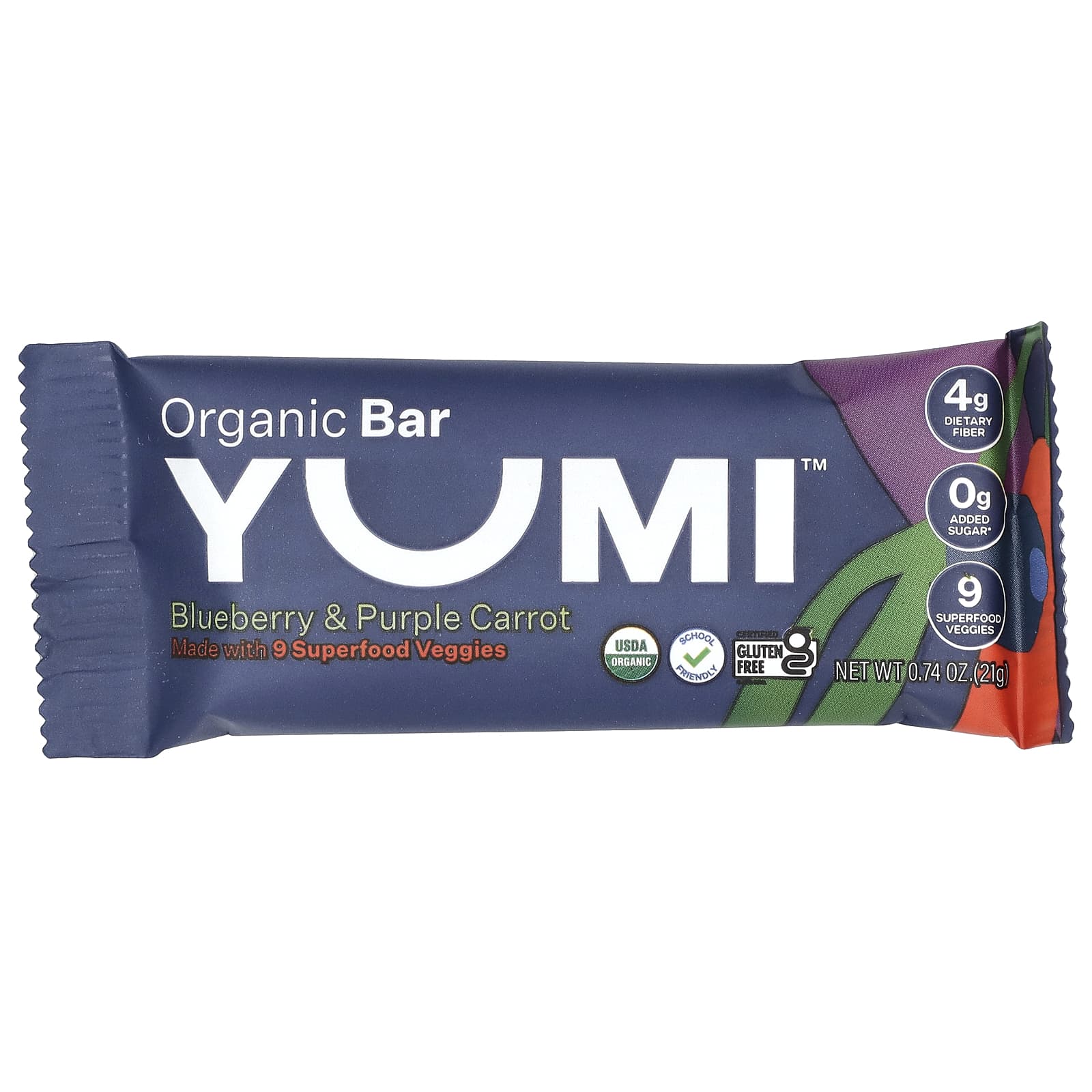 Yumi, органический батончик, для малышей, голубика и фиолетовая морковь, 5 батончиков по 21 г (0,74 унции)