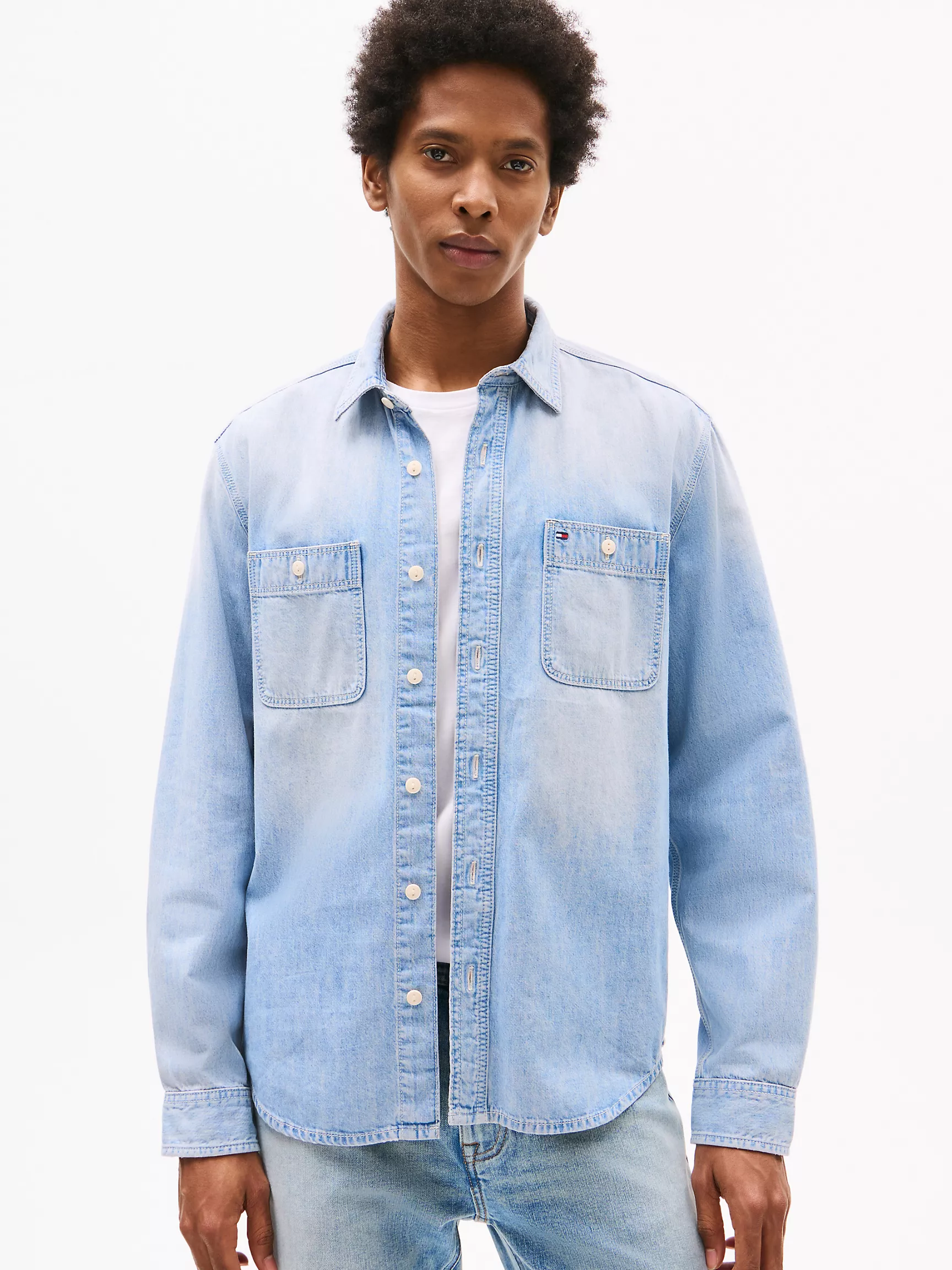 Мужская рубашка Tommy Hilfiger, Джинсовая рабочая рубашка светлого оттенка