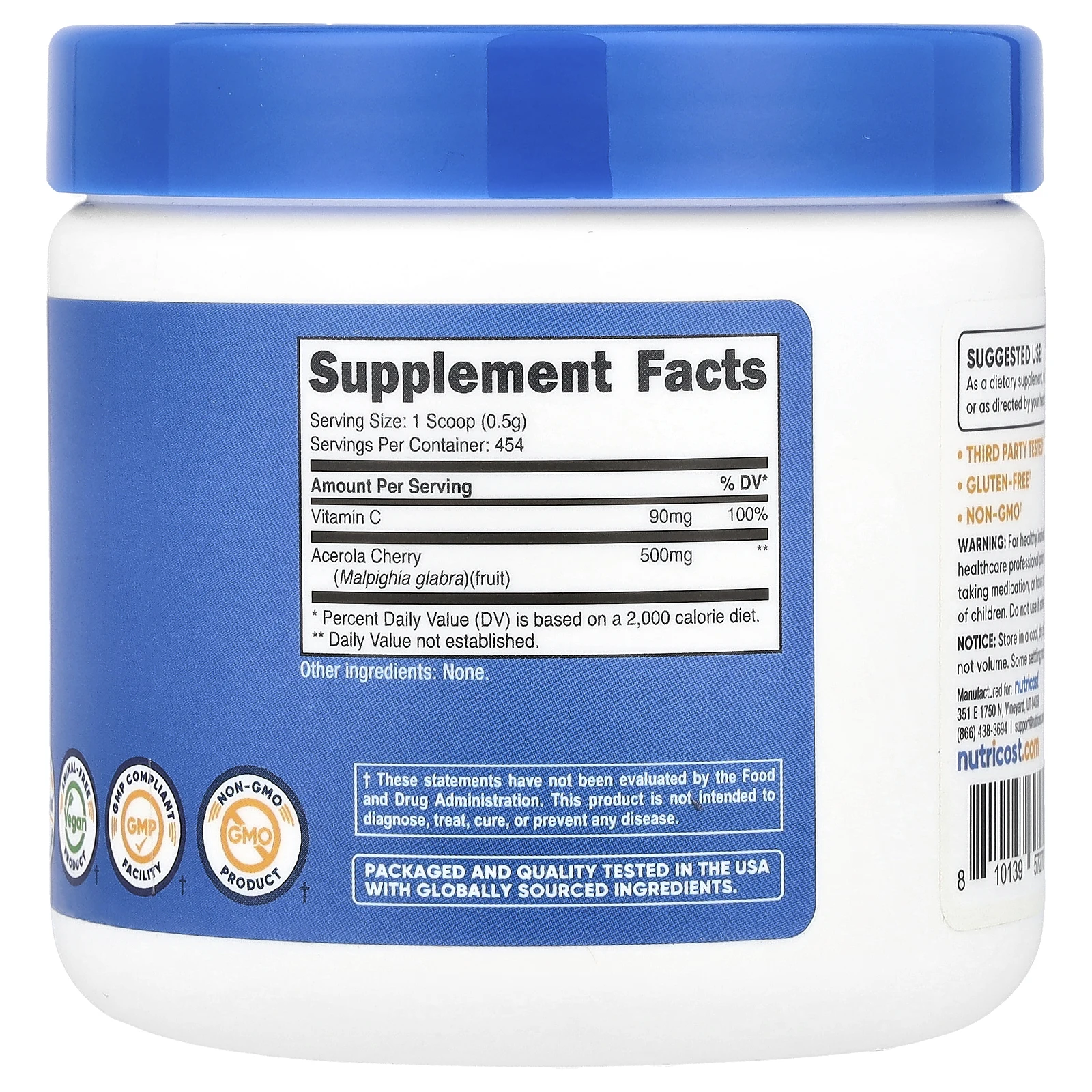 Nutricost, Натуральный витамин C, без добавок, 227 г (8,1 унции)