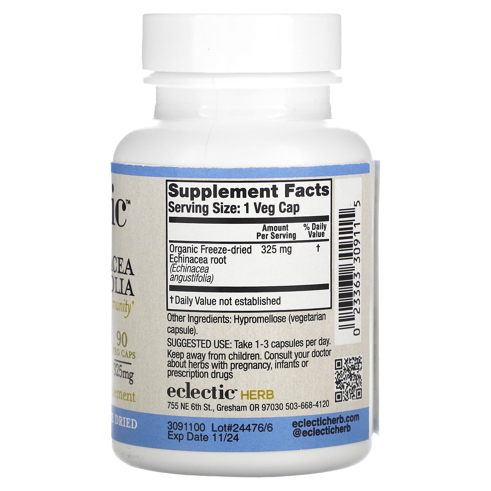 Eclectic Herb, Эхинацея узколистная, 325 мг, 90 растительных капсул без ГМО