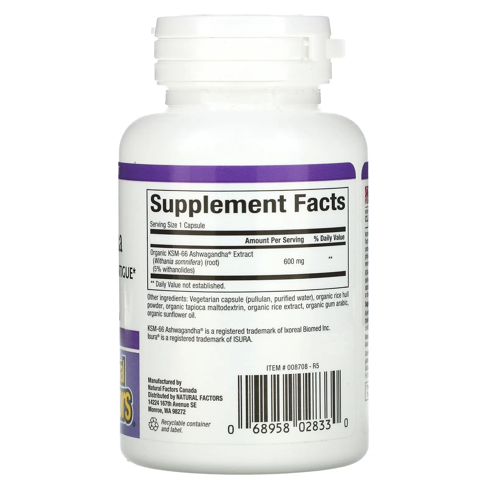 Natural Factors, Stress-Relax, ашваганда, 30 вегетарианских капсул