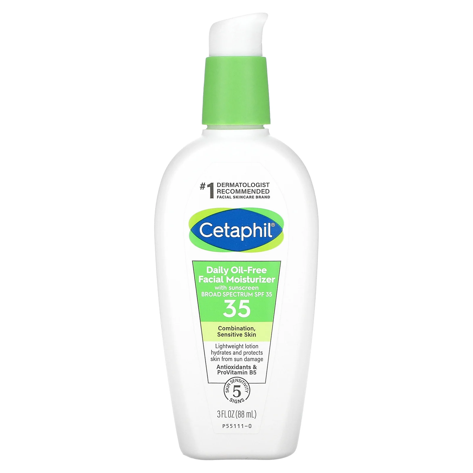 Cetaphil, Ежедневное увлажняющее средство для лица без масла, с солнцезащитным кремом, SPF 35, 88 мл (3 жидк. Унции)