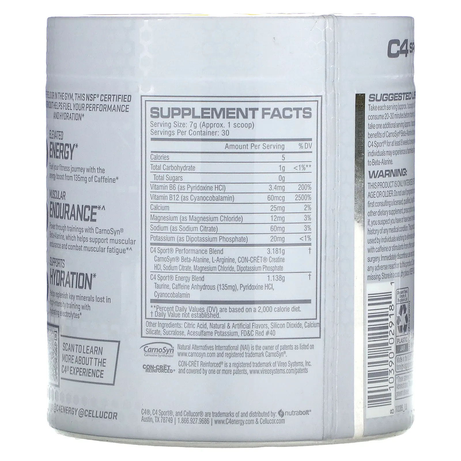 Cellucor, C4 Sport, перед тренировкой, фруктовый пунш, 210 г (7.4 унций)