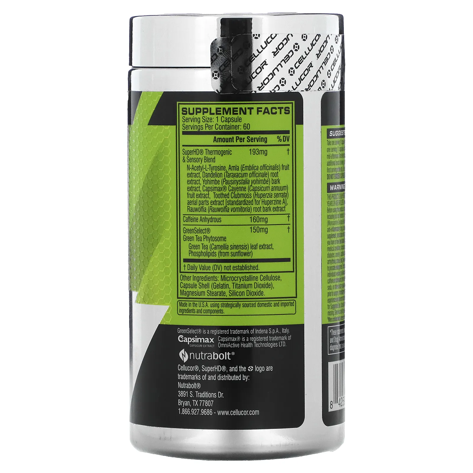 Cellucor, Super HD, высокоэффективная жиросжигающая добавка, 60 капсул