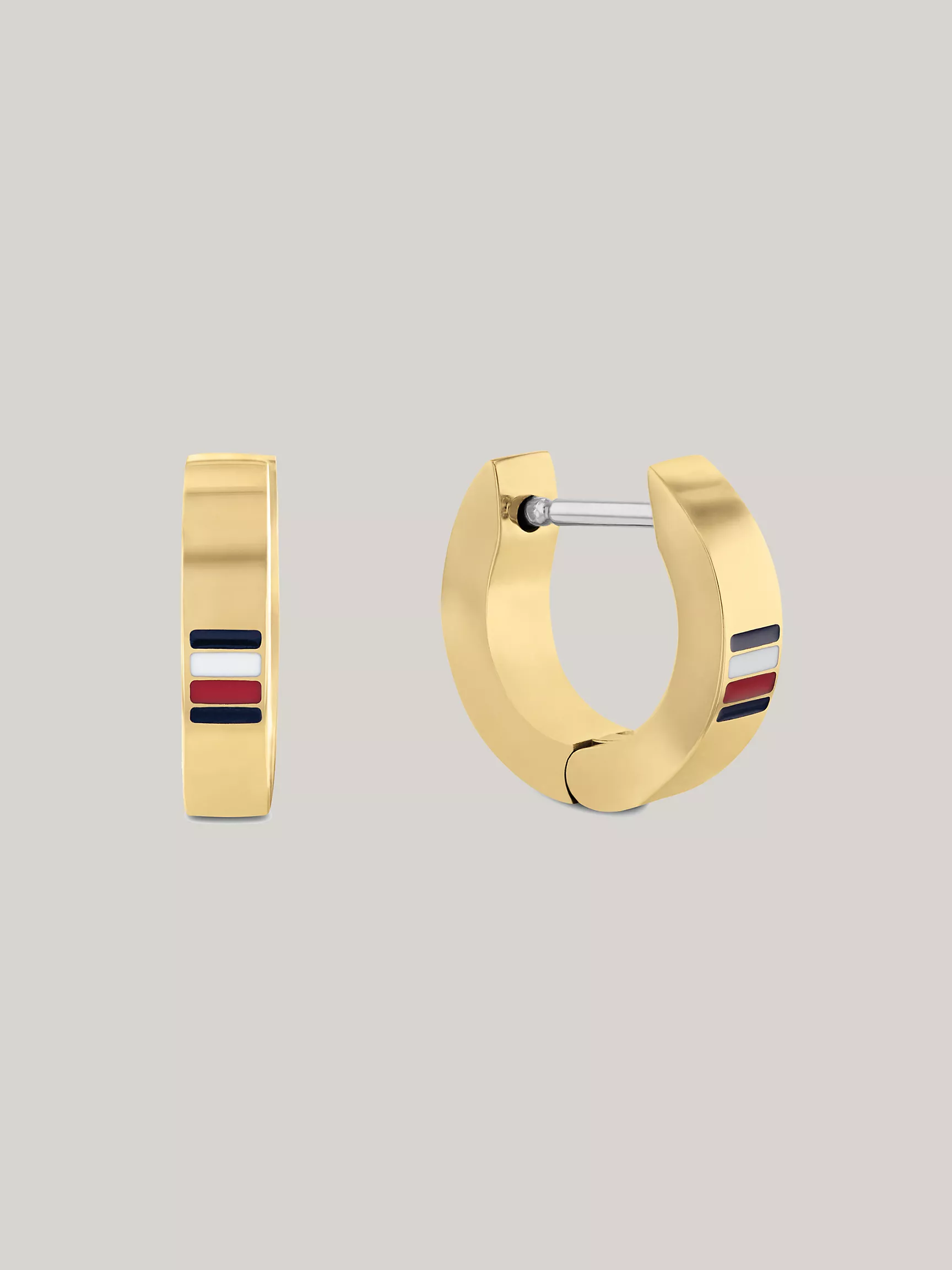 Мужская серьга Tommy Hilfiger, Позолоченные серьги-кольца с фирменными полосками