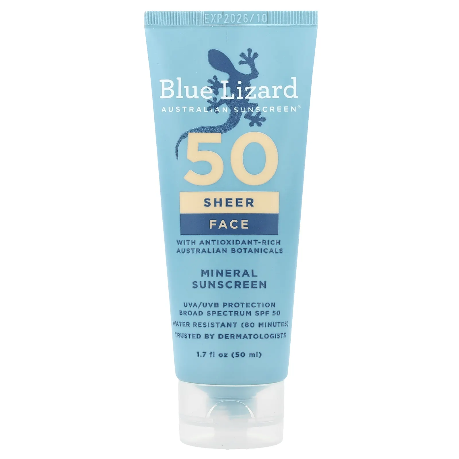 Blue Lizard Australian Sunscreen, Sheer, минеральный солнцезащитный крем для лица, SPF 50, 50 мл (1,7 жидк. унции)
