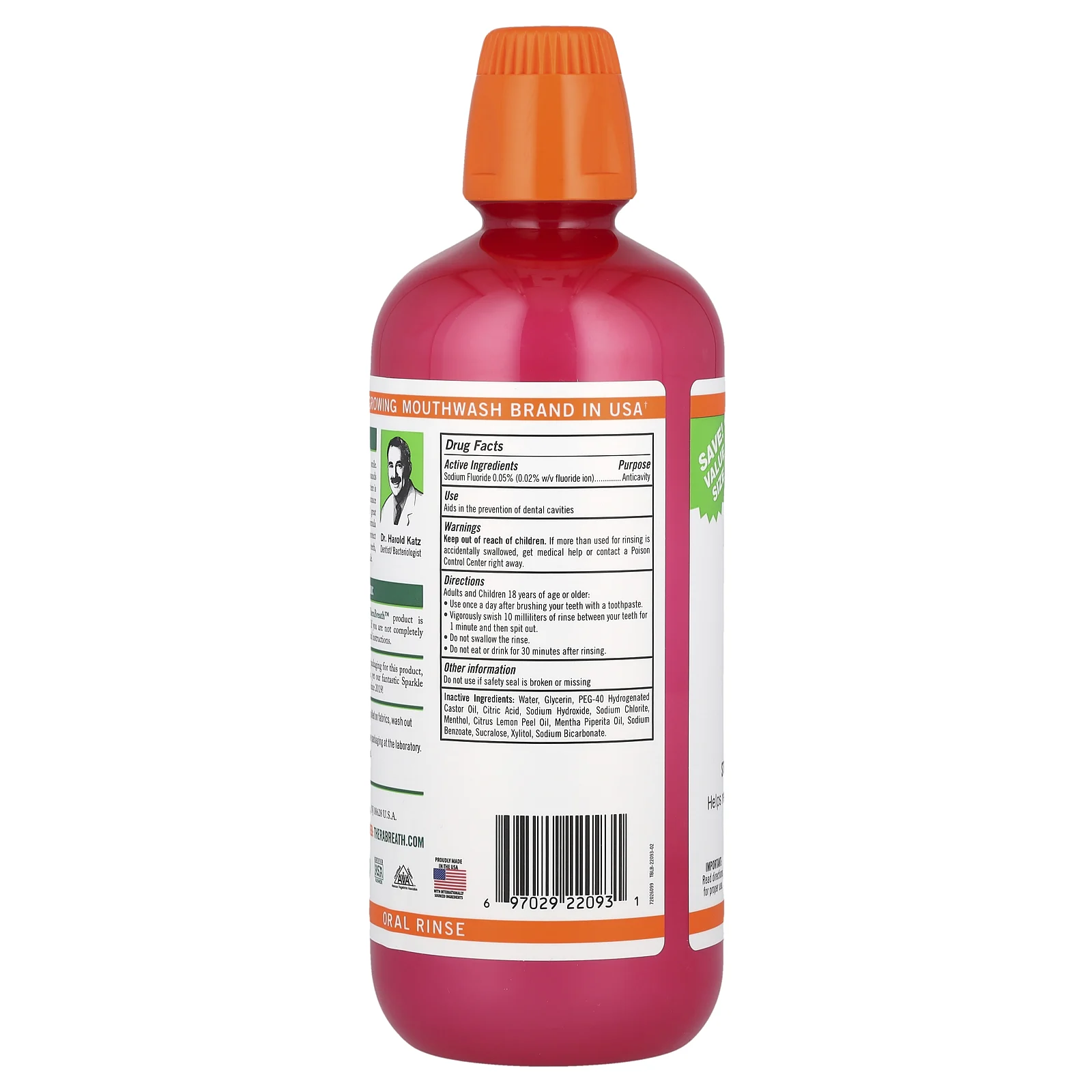 TheraBreath, Ополаскиватель для полости рта Anticavity, со вкусом мяты, 1 л (33,8 жидк. Унции)