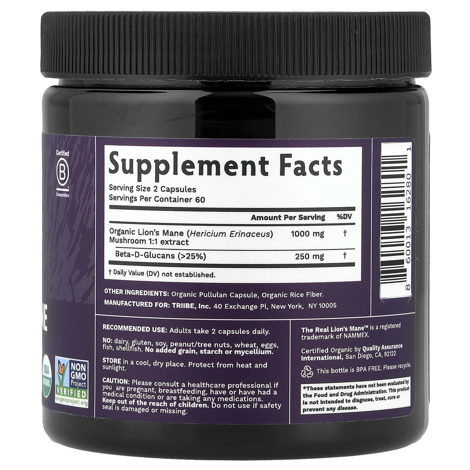 Tribe Organics, Гриб львиная грива, 120 капсул
