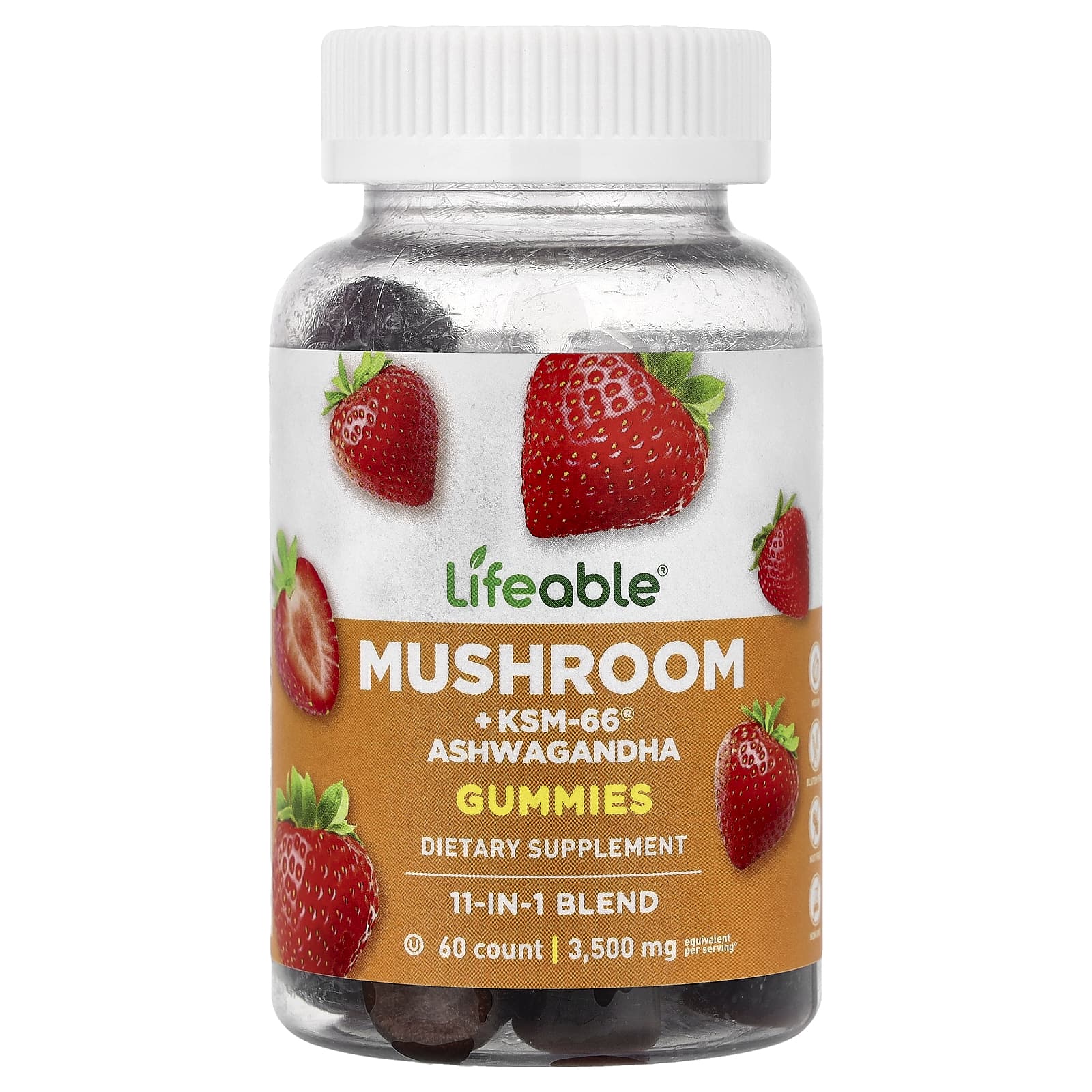 Lifeable, Mushroom + KSM-66®, жевательные ашваганда, со вкусом клубники, 60 жевательных таблеток