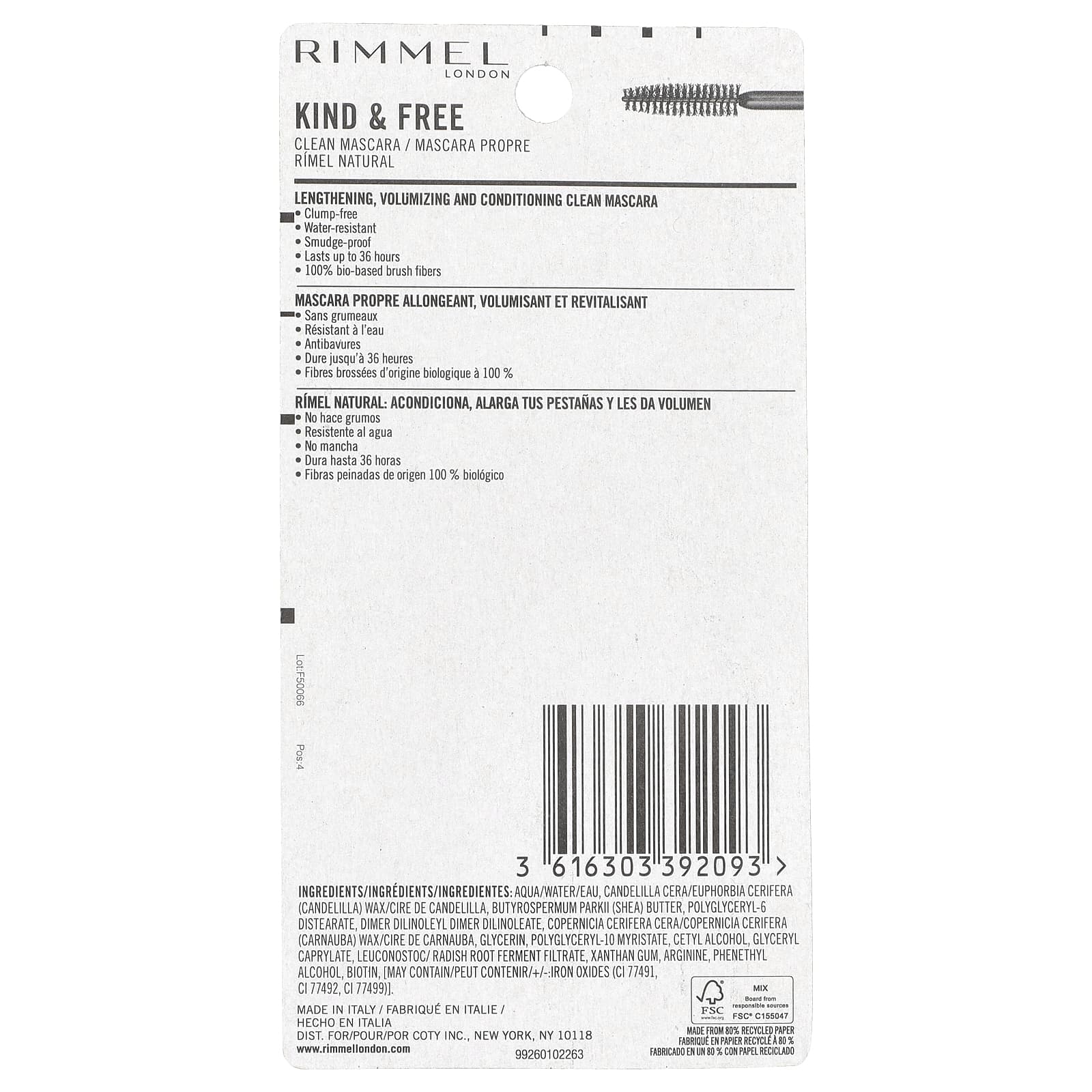 Rimmel London, Kind & Free, очищающая тушь для ресниц, оттенок 002 коричневый и черный, 7 мл (0,23 жидк. унции)