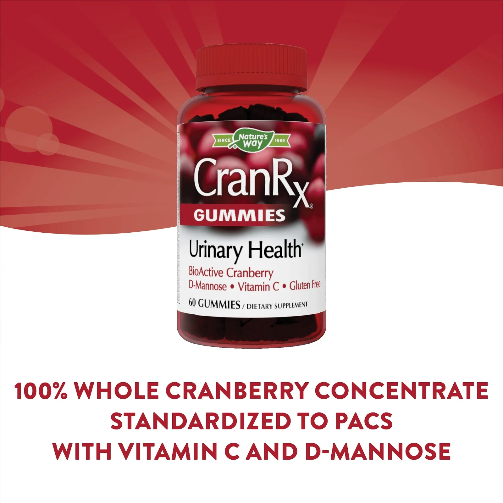 Nature's Way, CranRx, средство для мочевыводящих путей, биоактивная клюква, 60 жевательных таблеток