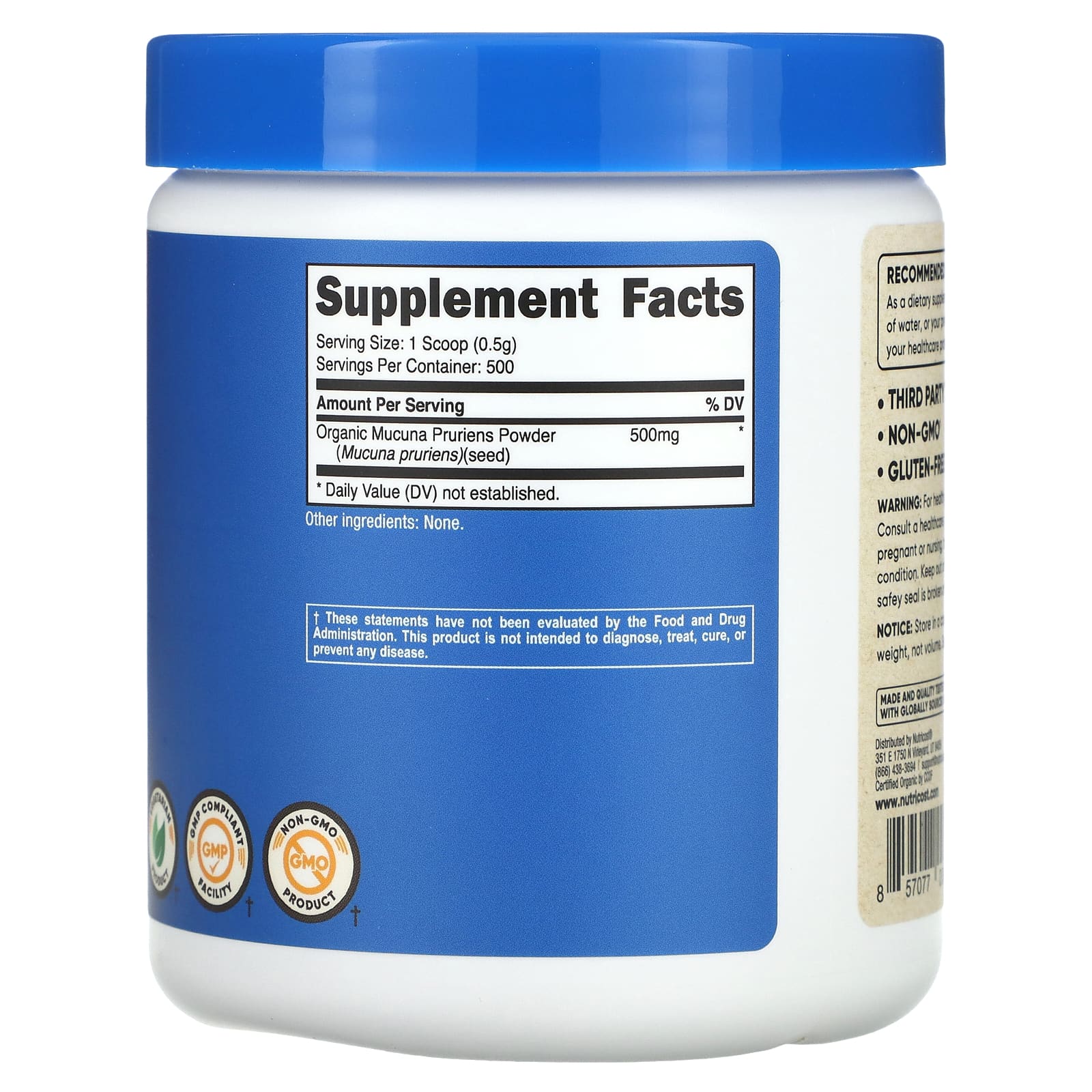 Nutricost, 100% органическая мукуна жгучая, без добавок, 250 г (8,8 унции)