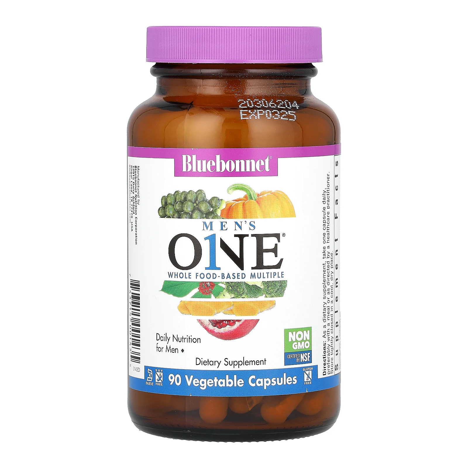 Bluebonnet Nutrition, Men's ONE, комплекс на основе цельных продуктов, 90 растительных капсул