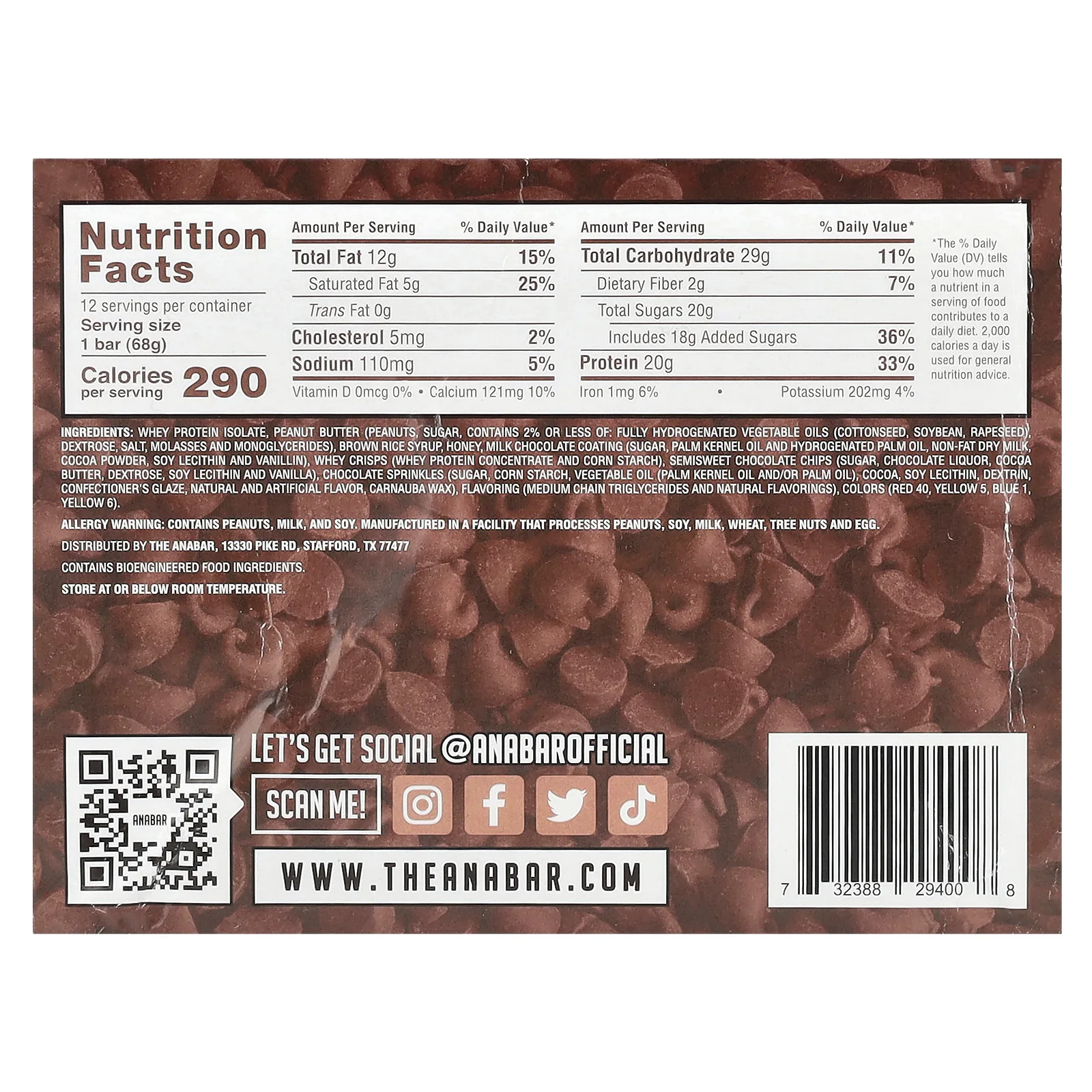 The Anabar, Конфеты с протеином, тройной шоколад, 12 батончиков, 68 г (2,39 унции)