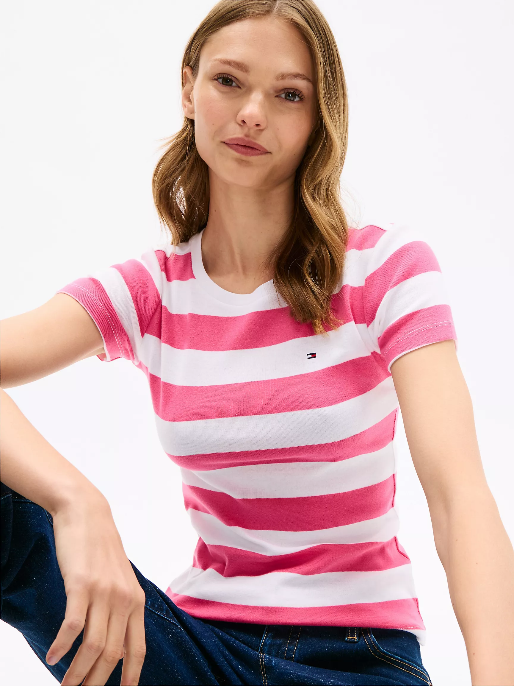 Женская футболка Tommy Hilfiger, Футболка с круглым вырезом и полосками в стиле регби