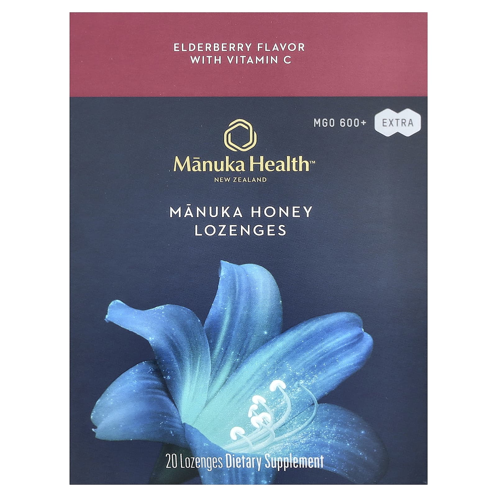 Manuka Health, леденцы с медом манука, со вкусом бузины, MGO 600+, 20 леденцов