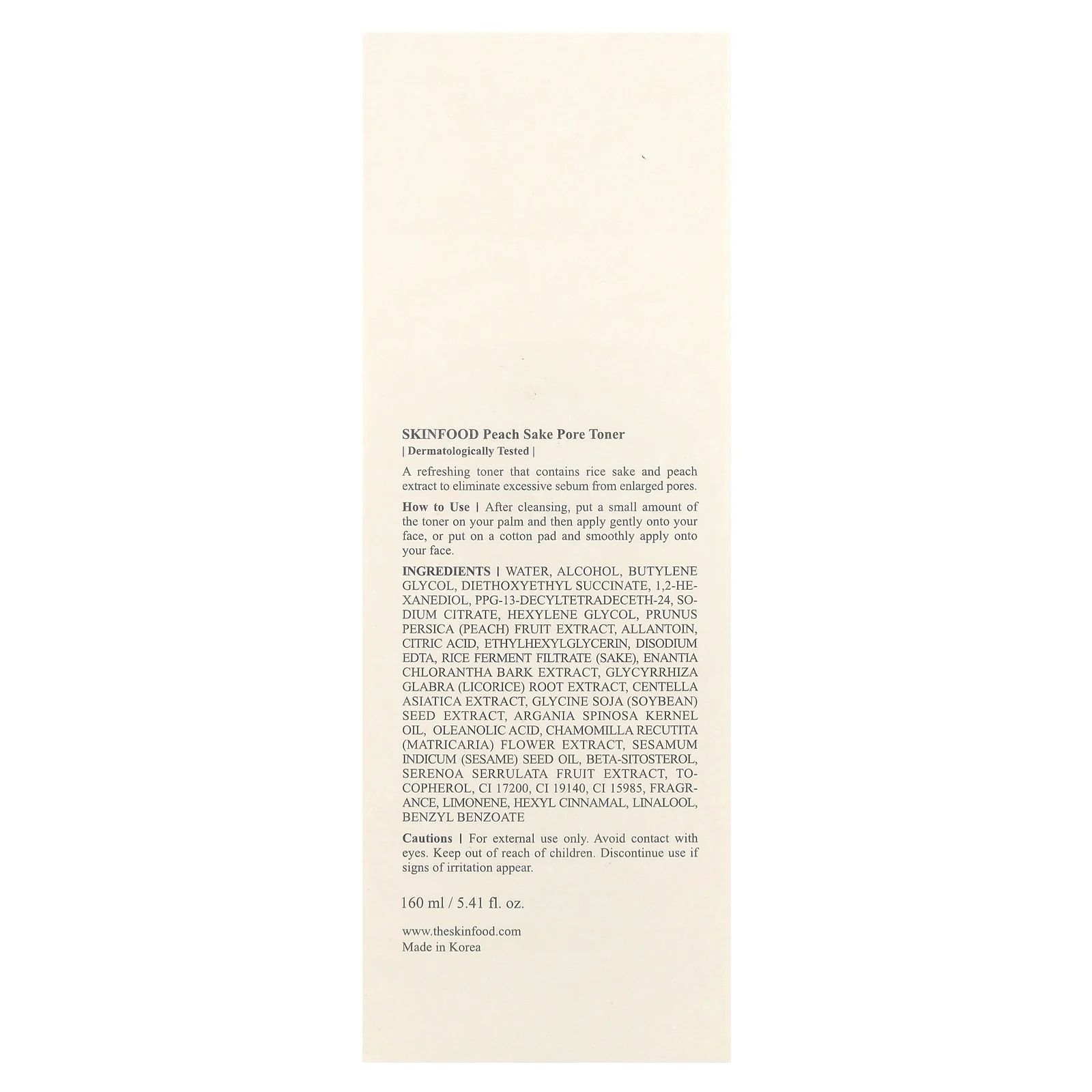 SKINFOOD, Тоник для пор с персиком, саке, 160 мл (5,41 жидк. Унции)
