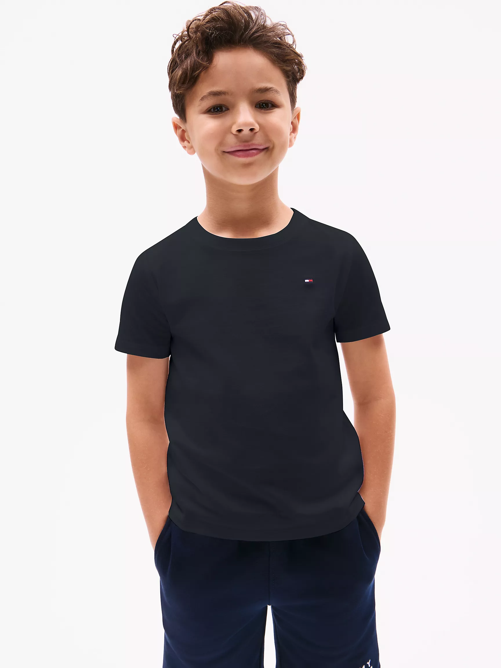 Футболка Tommy Hilfiger для мальчиков и девочек, Детская однотонная футболка с круглым вырезом