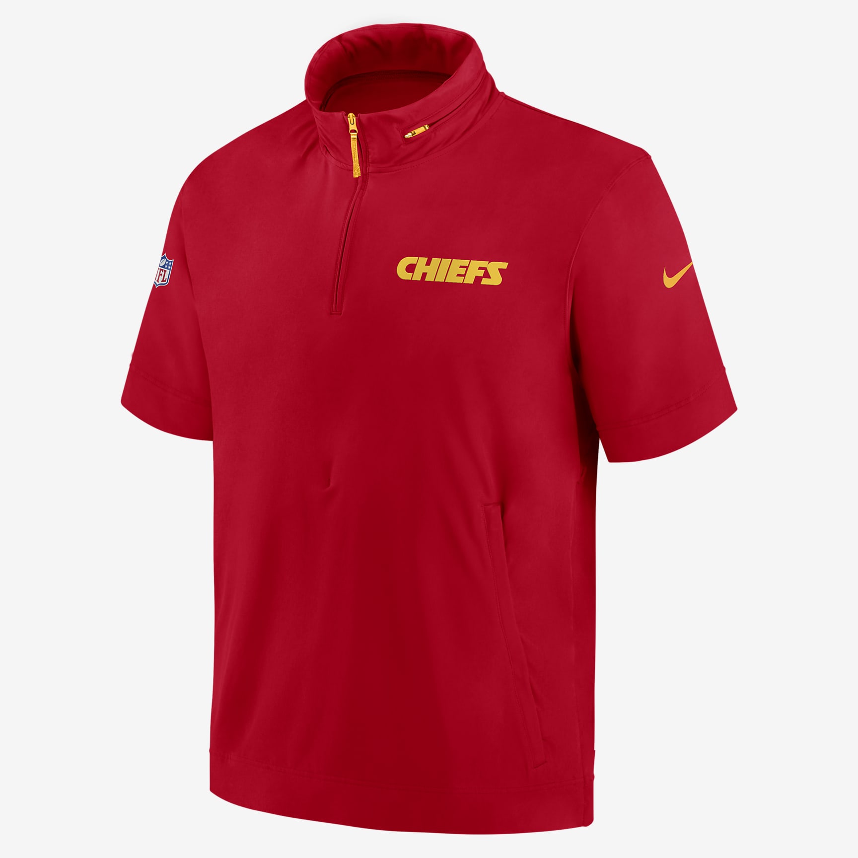 Kansas City Chiefs Sideline Coach Men's Nike NFL 1/2-Zip Short-Sleeve Hooded Jacket