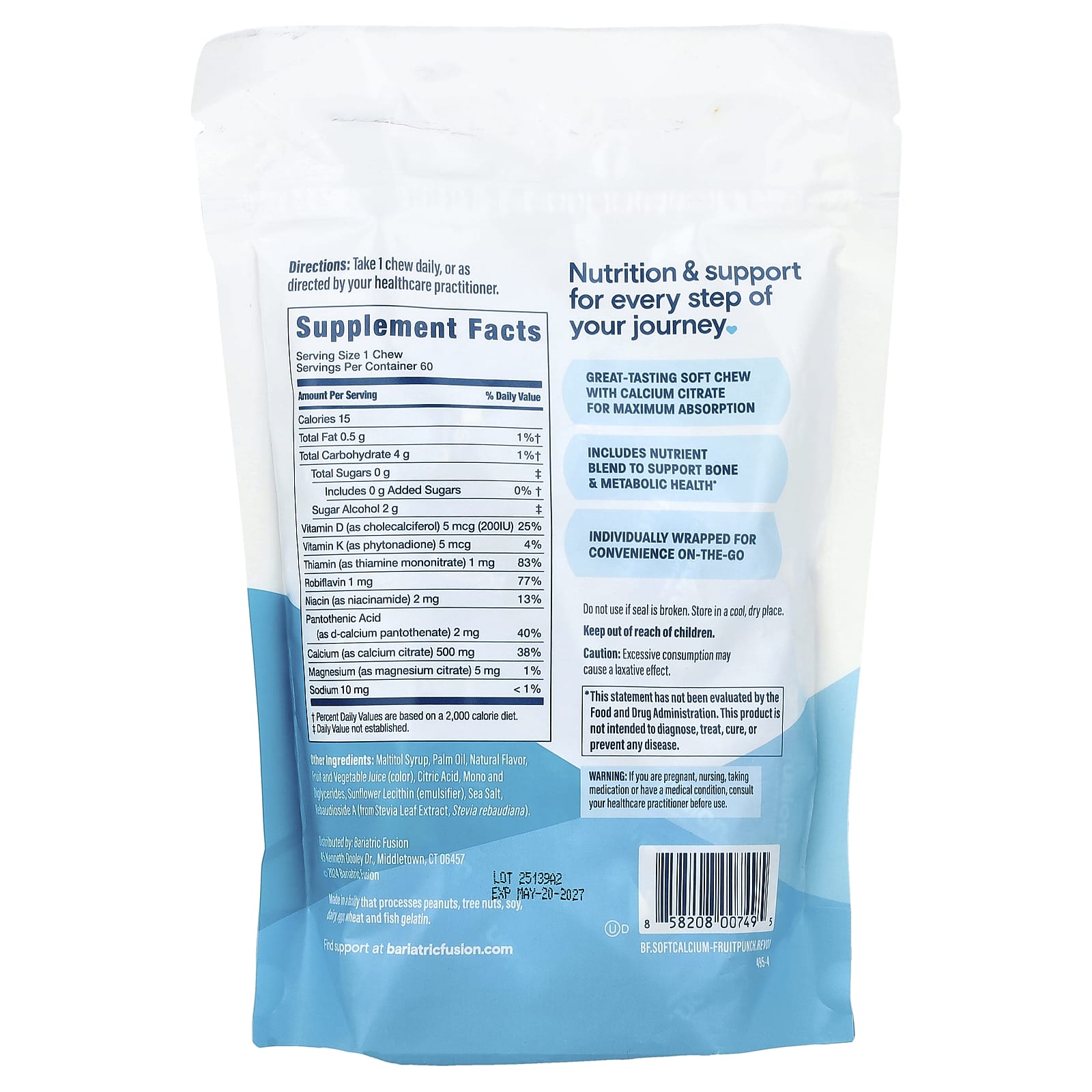 Bariatric Fusion, жевательная добавка с кальцием, фруктовый пунш, 60 жевательных таблеток