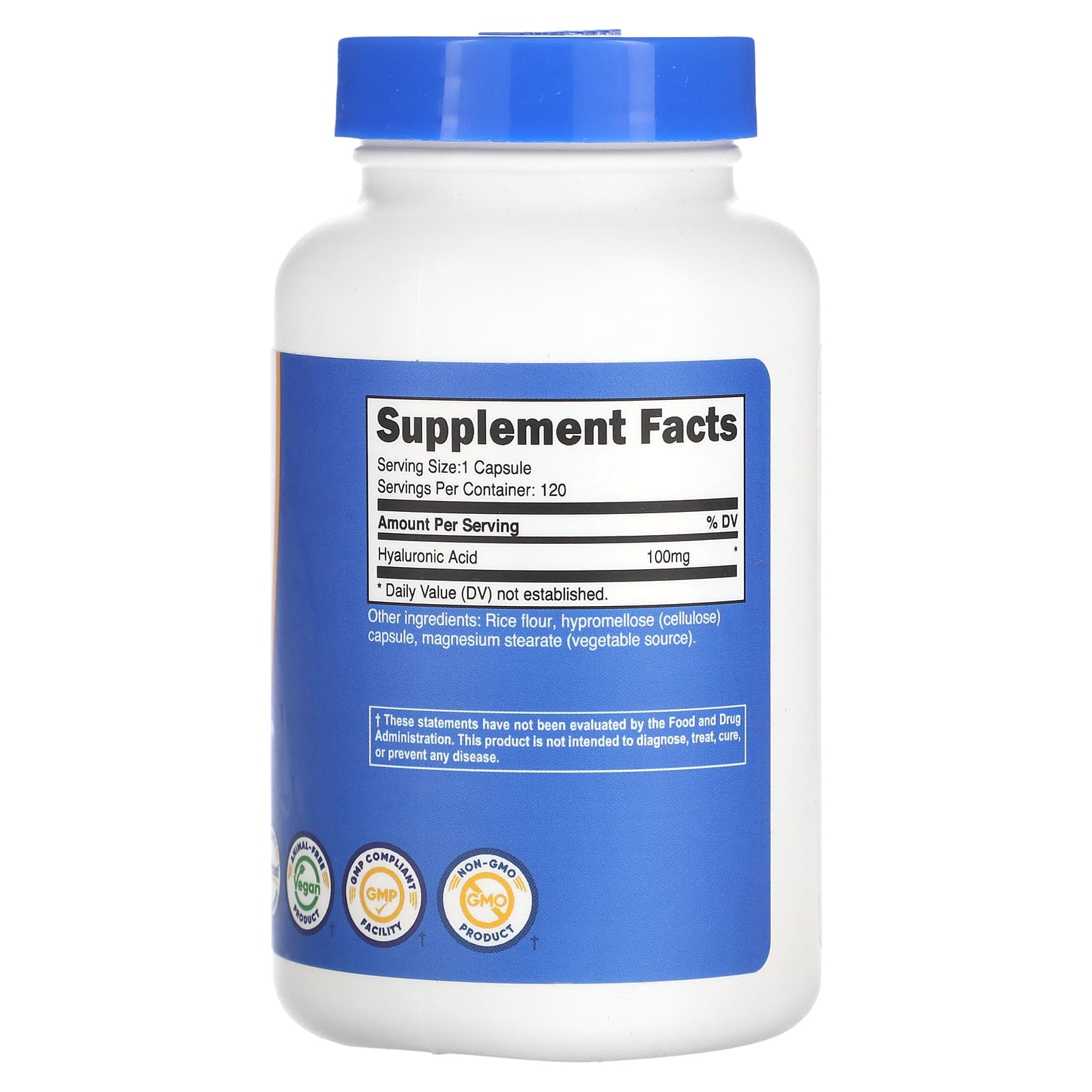 Nutricost, гиалуроновая кислота, 100 мг, 120 капсул