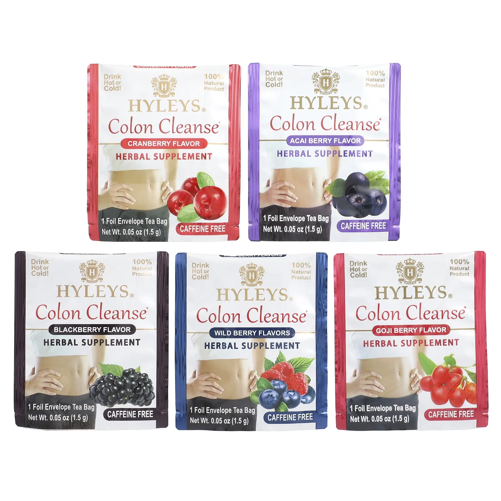 Hyleys Tea, Colon Cleanse, ассорти из коллекций чая, без кофеина, 42 чайных пакетика в фольгированных пакетиках, по 1,5 г (0,05 унции)