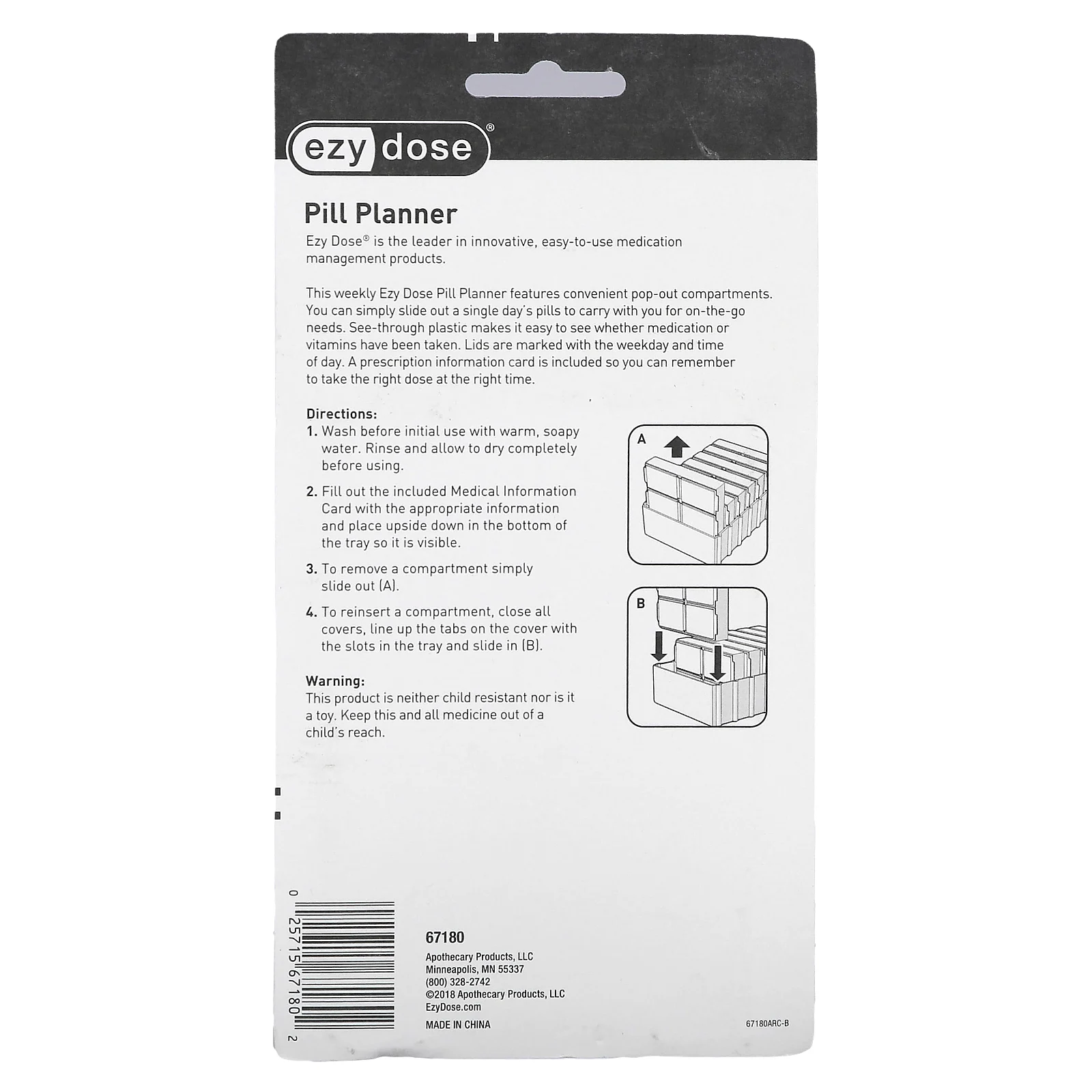 Ezy Dose, ежедневник, 4 раза в день, с всплывающими подсказками, 1 шт.