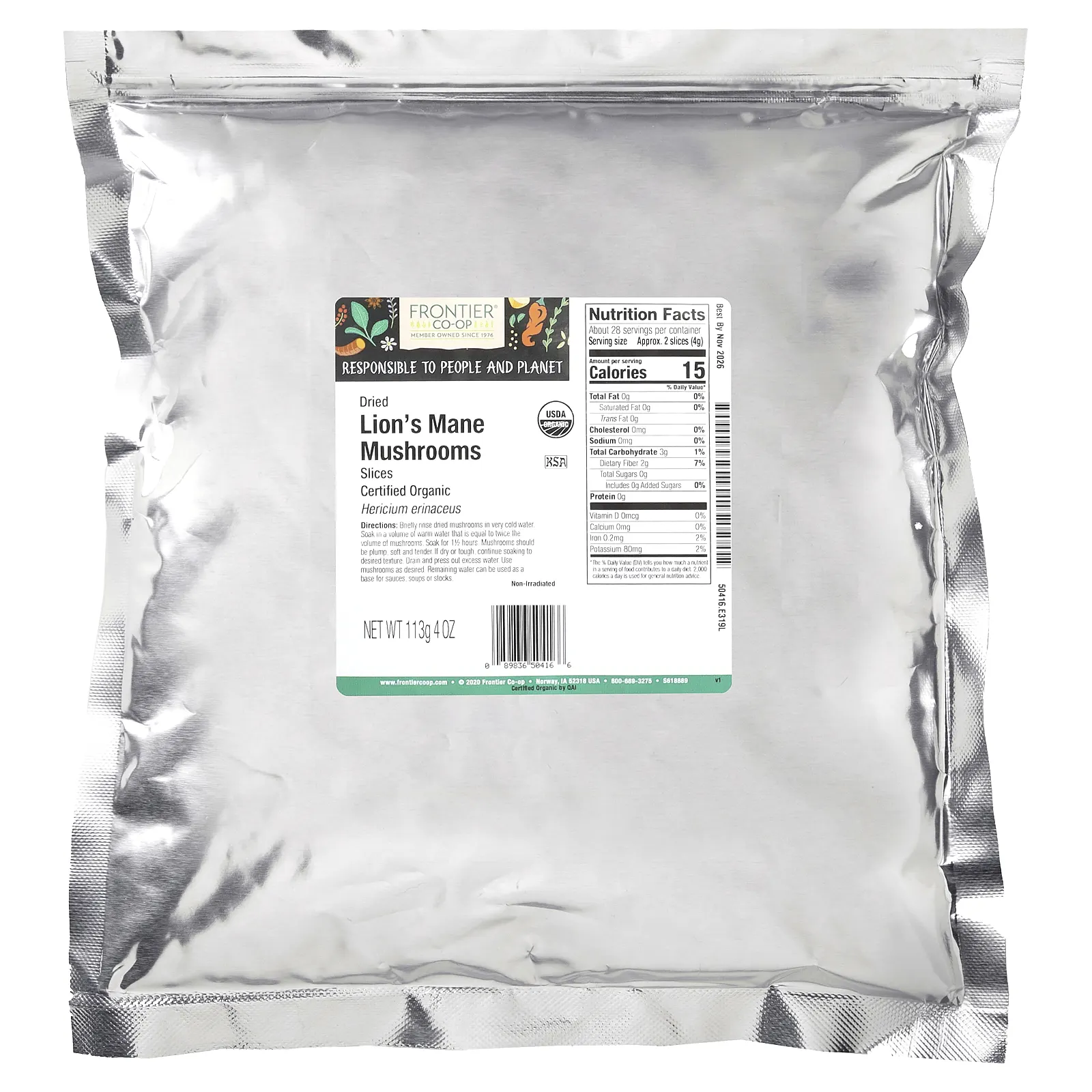 Frontier Co-op, органические сушеные грибы ежовик гребенчатый, 113 г (4 унции)